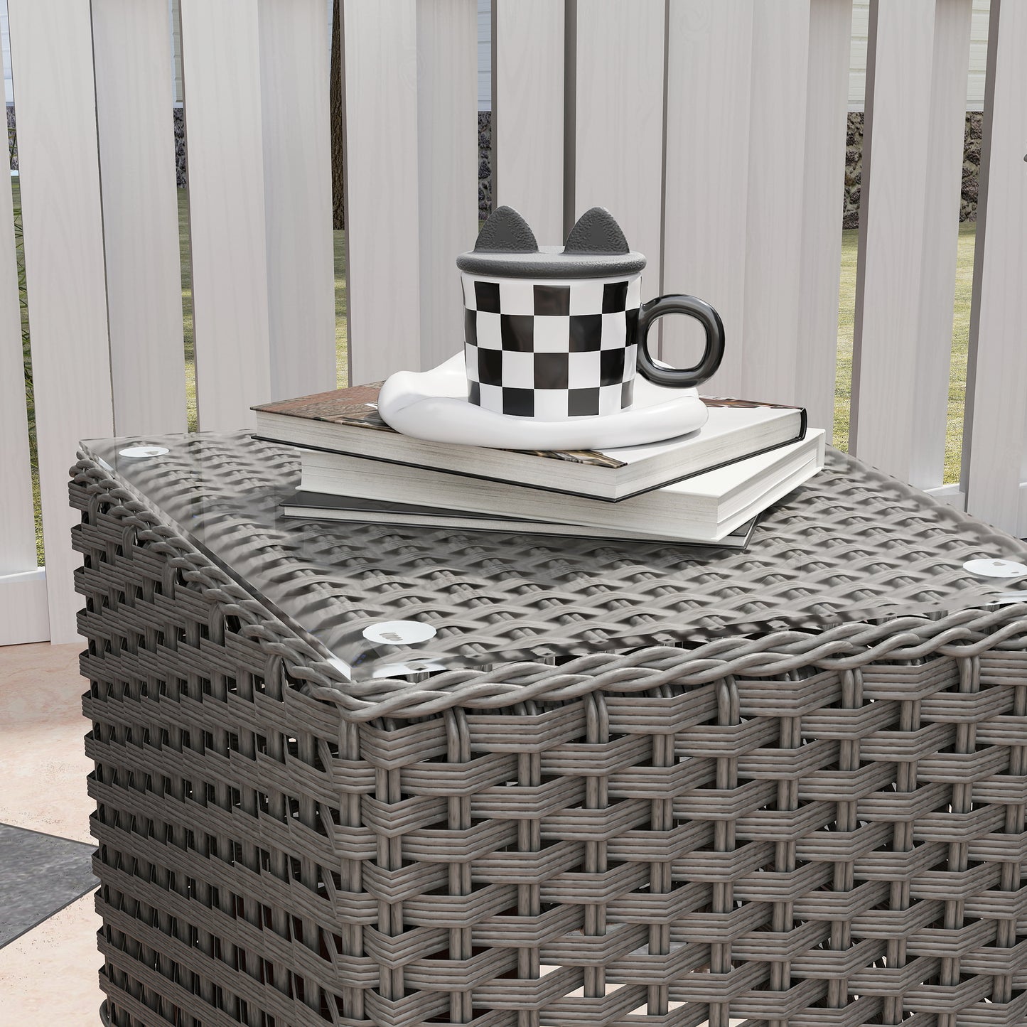 3 PCS Aluminium Rattan Bistro Set with Soft Cushions & Glass Top