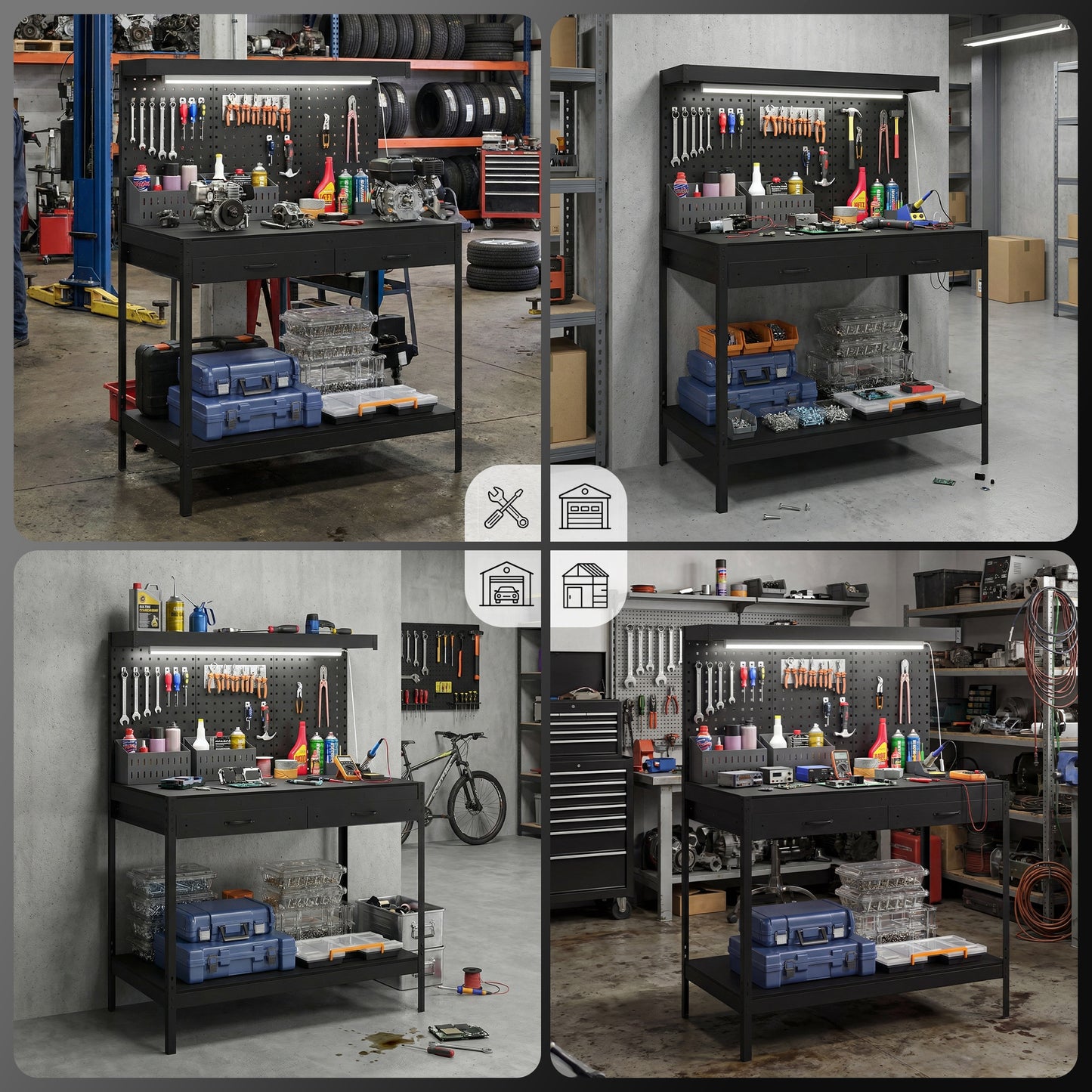 110 cm Workbench with Pegboard and LED Light, 272 kg Load Capacity