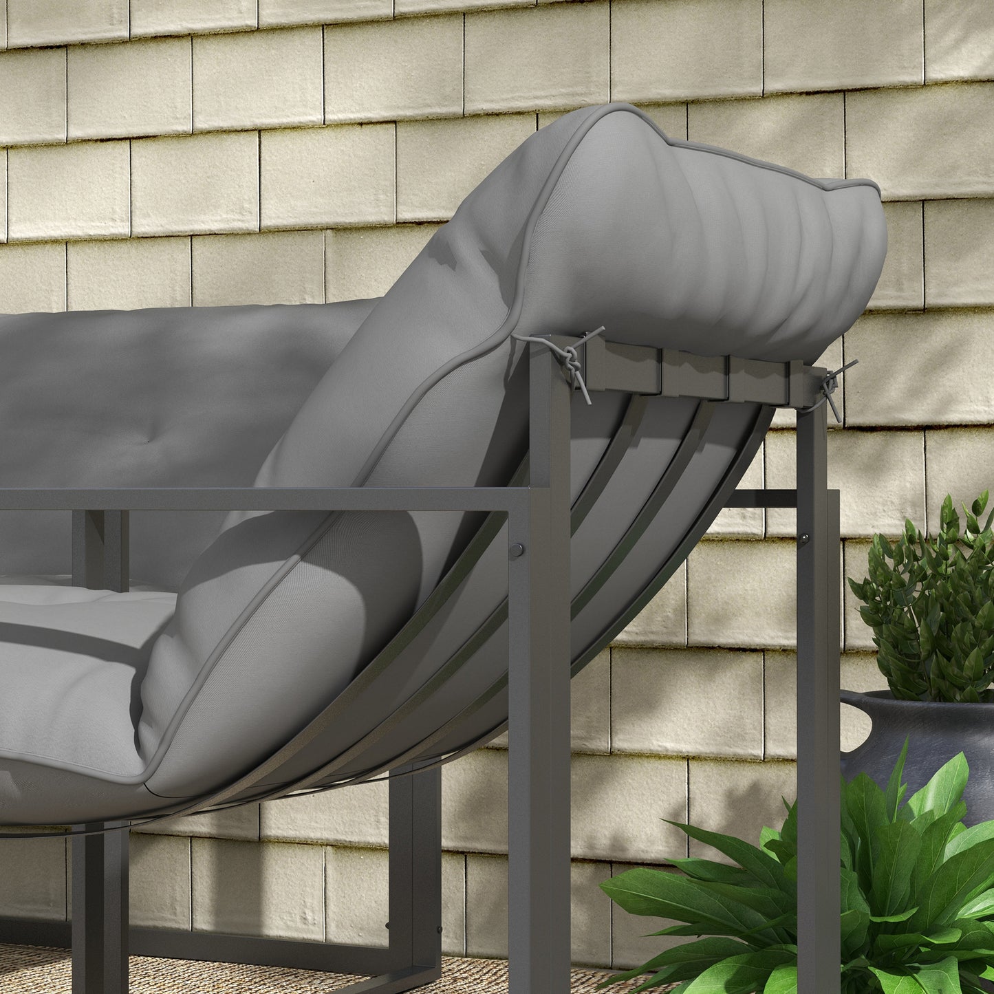 4 Piece Garden Sofa Set 2 Single Armchair, Loveseat and Coffee Table Set Steel Frame Patio Furniture with Thick Cushions, Grey