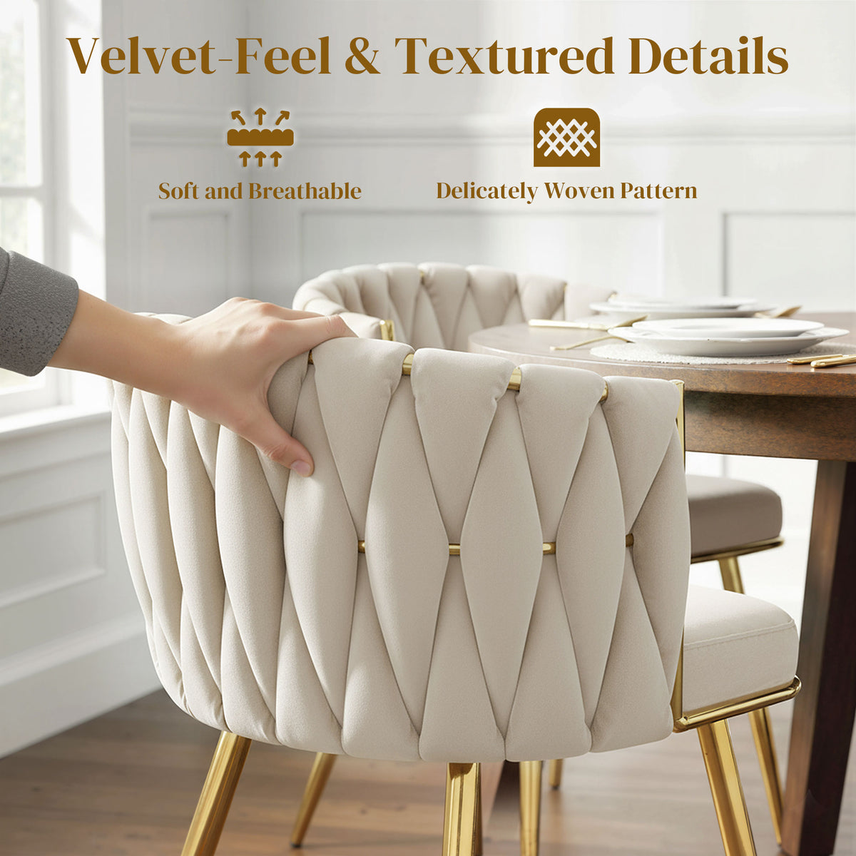 Upholstered Kitchen Chairs Set of 2 with Wrap-around Backrest, Cream