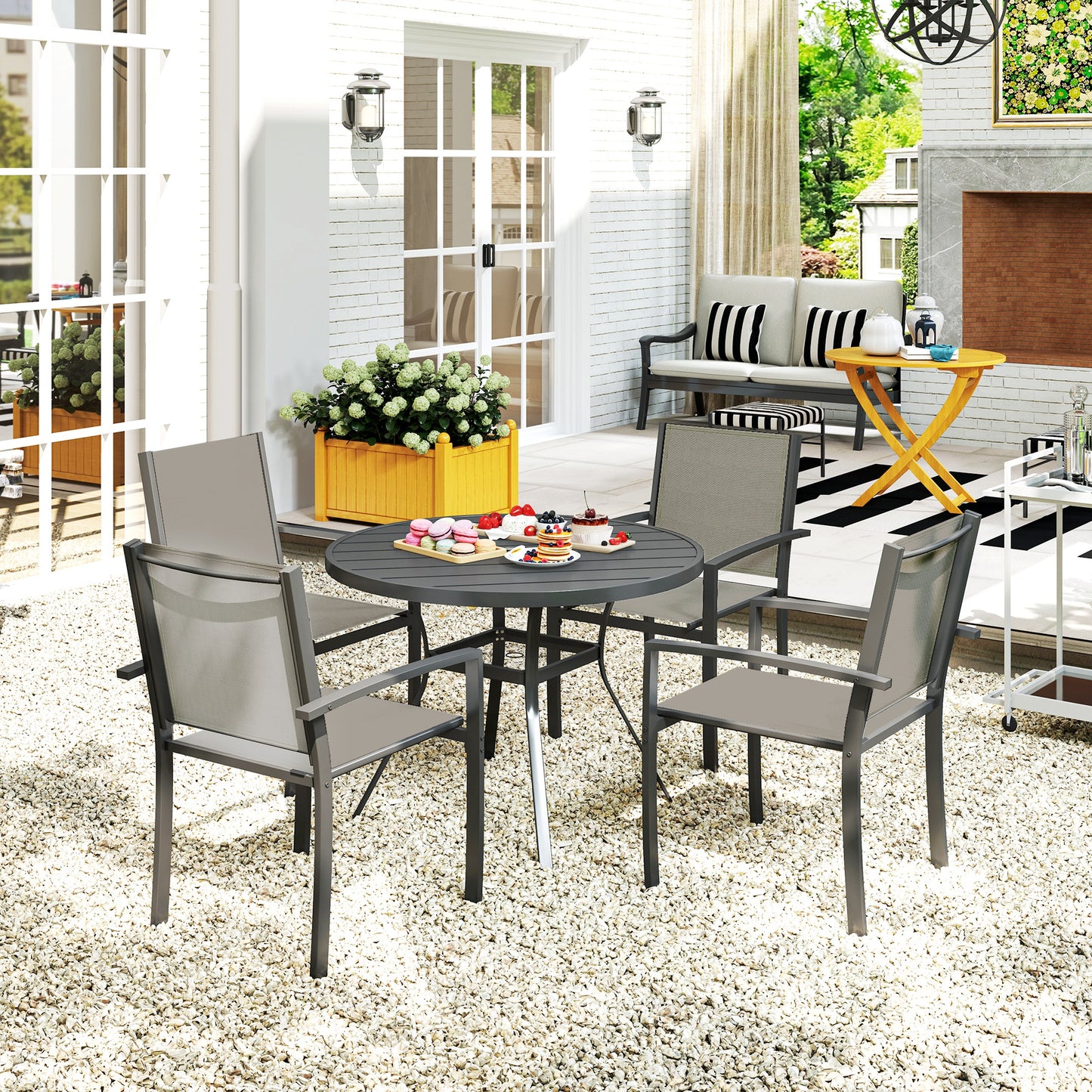 5 Piece Garden Furniture Set with Round Table & 4 Stackable Chairs