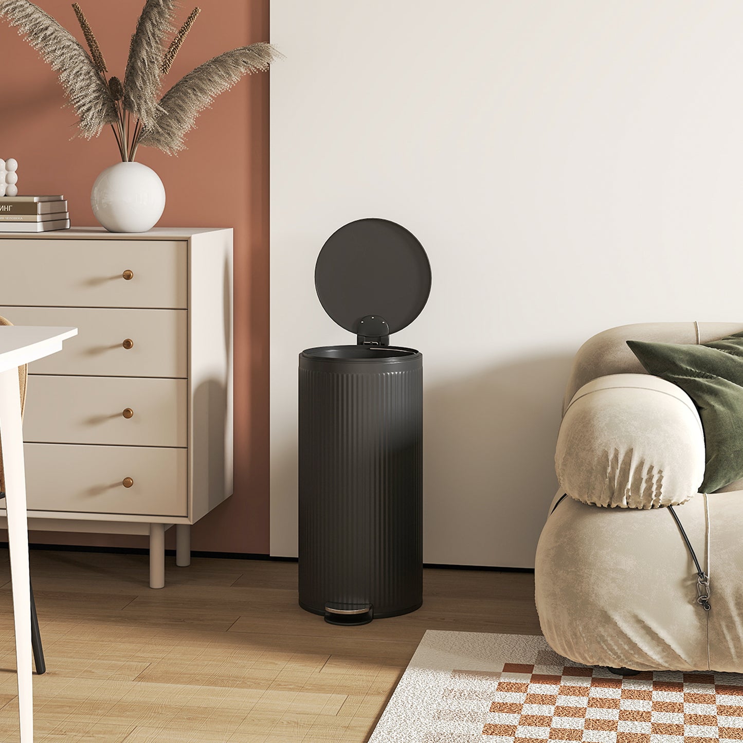 Kitchen Bin, 30 Litre Pedal Rubbish Bin with Removable Bucket, Black