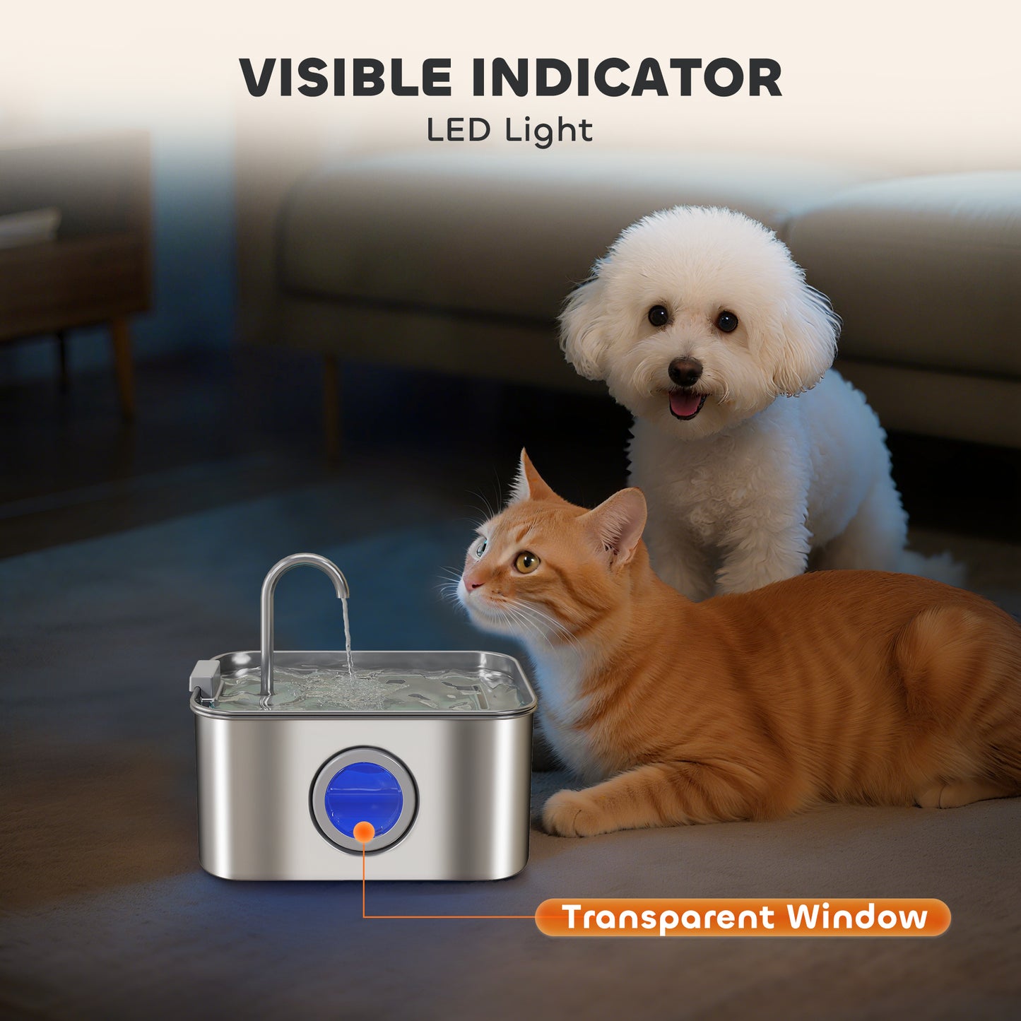 3.2L Cat Water Fountain for Drinking Stainless Steel Ultra-Silent