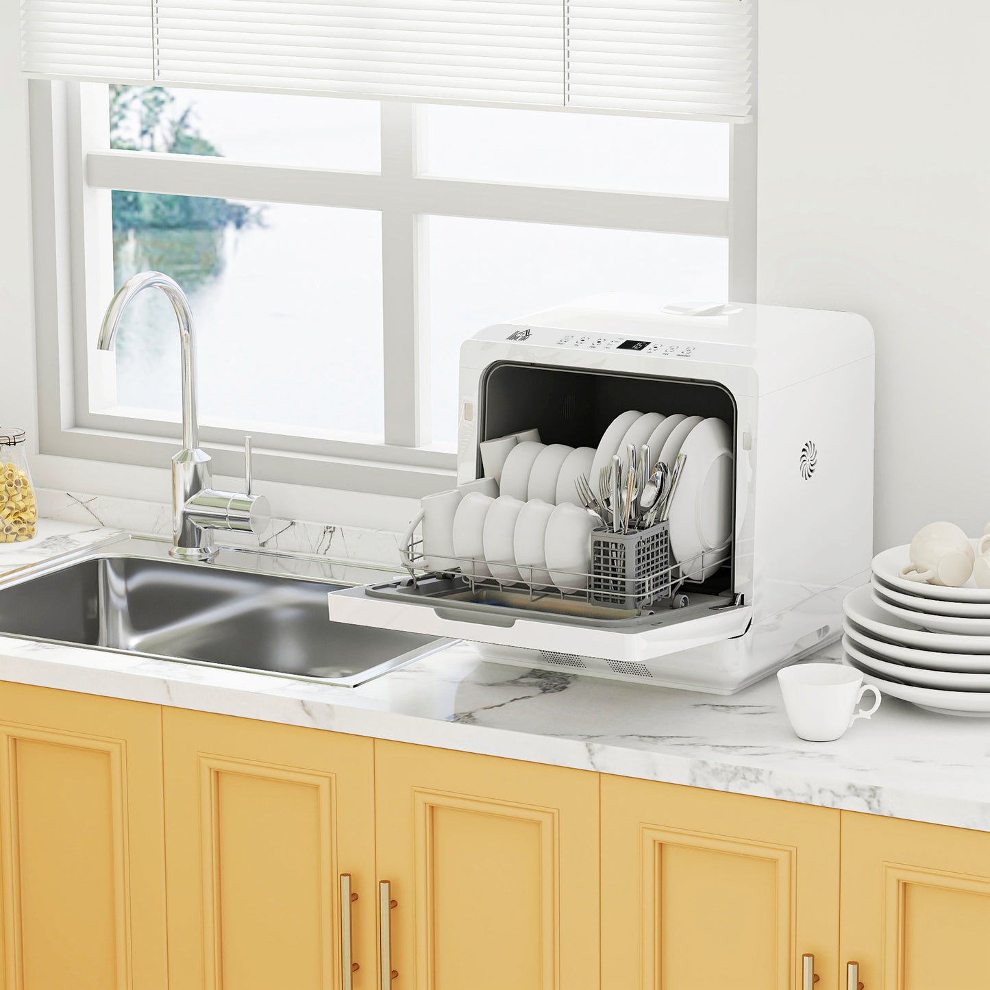 Worktop Dishwasher w/ 4 Place Settings 6 Programs, White