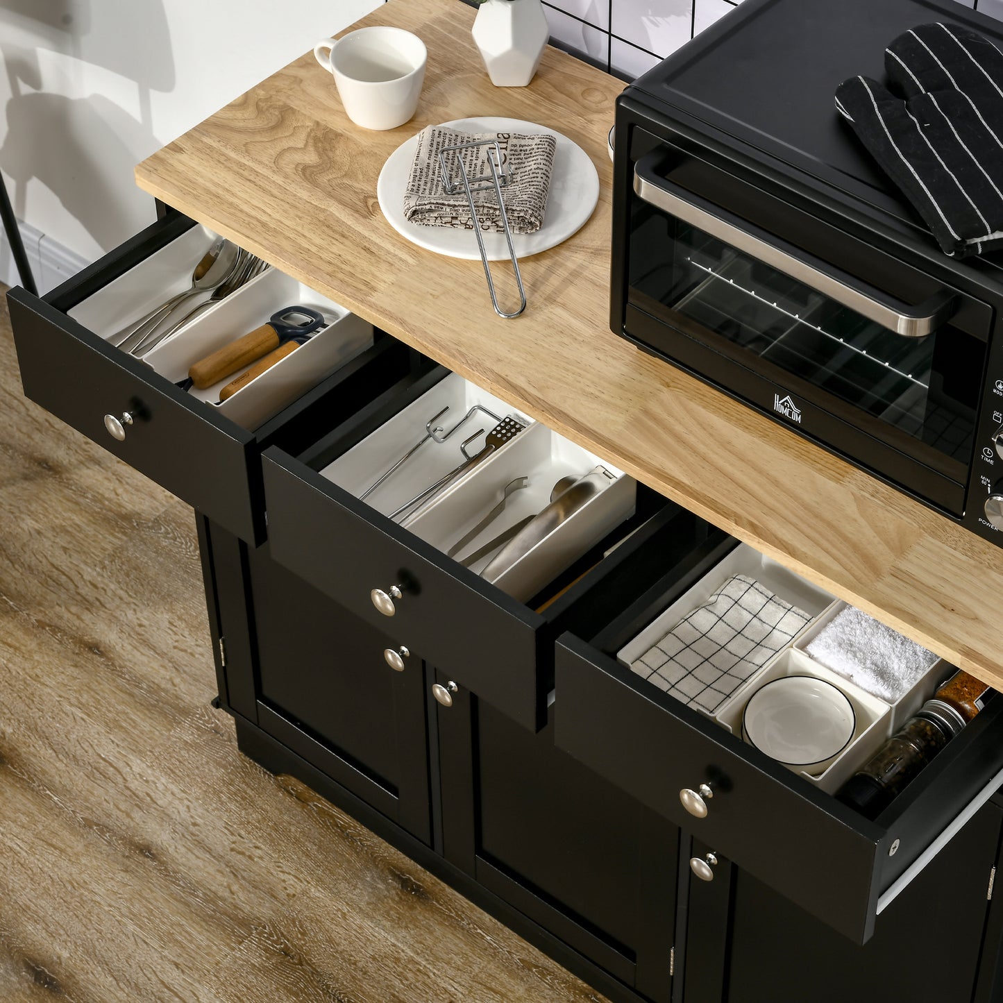Sideboard Buffet Cabinet with Storage Cabinets and Drawers Black