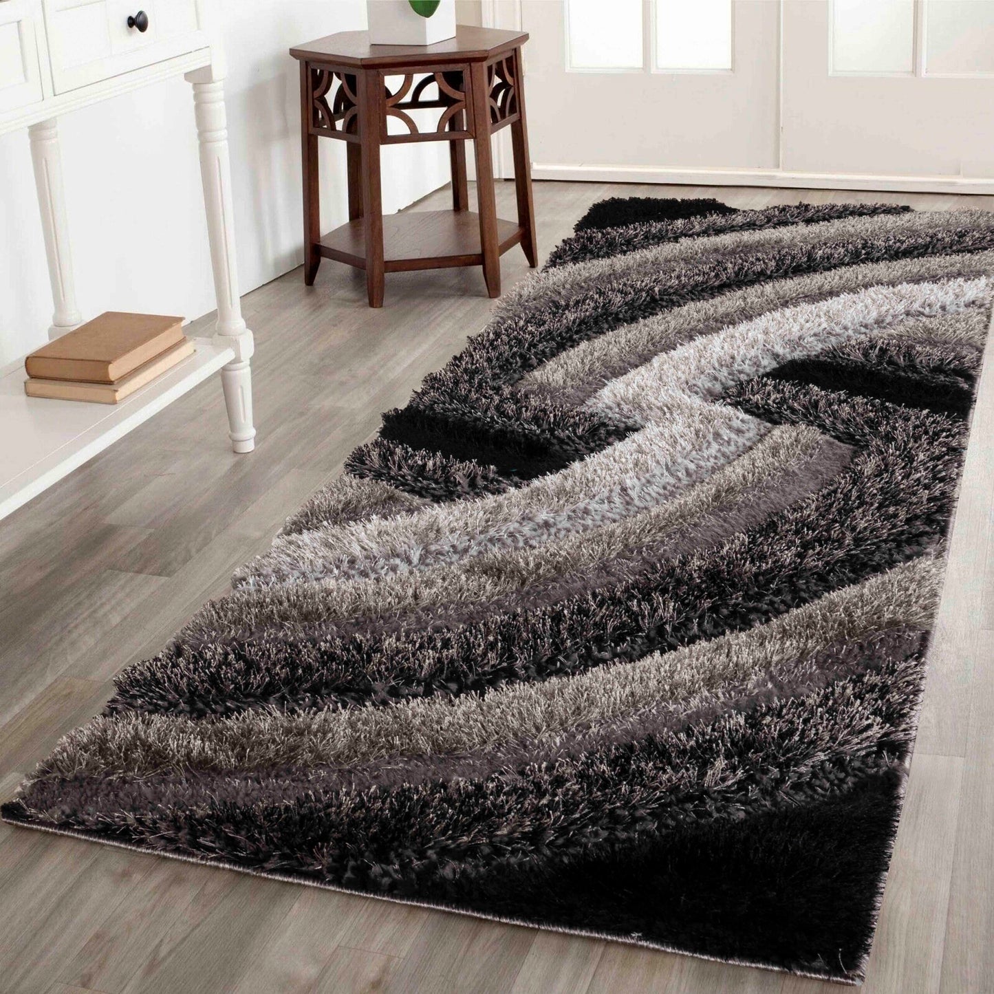 California Modern Soft Swirl Shimmer Shaggy Area Rugs - 3 Colours Available
