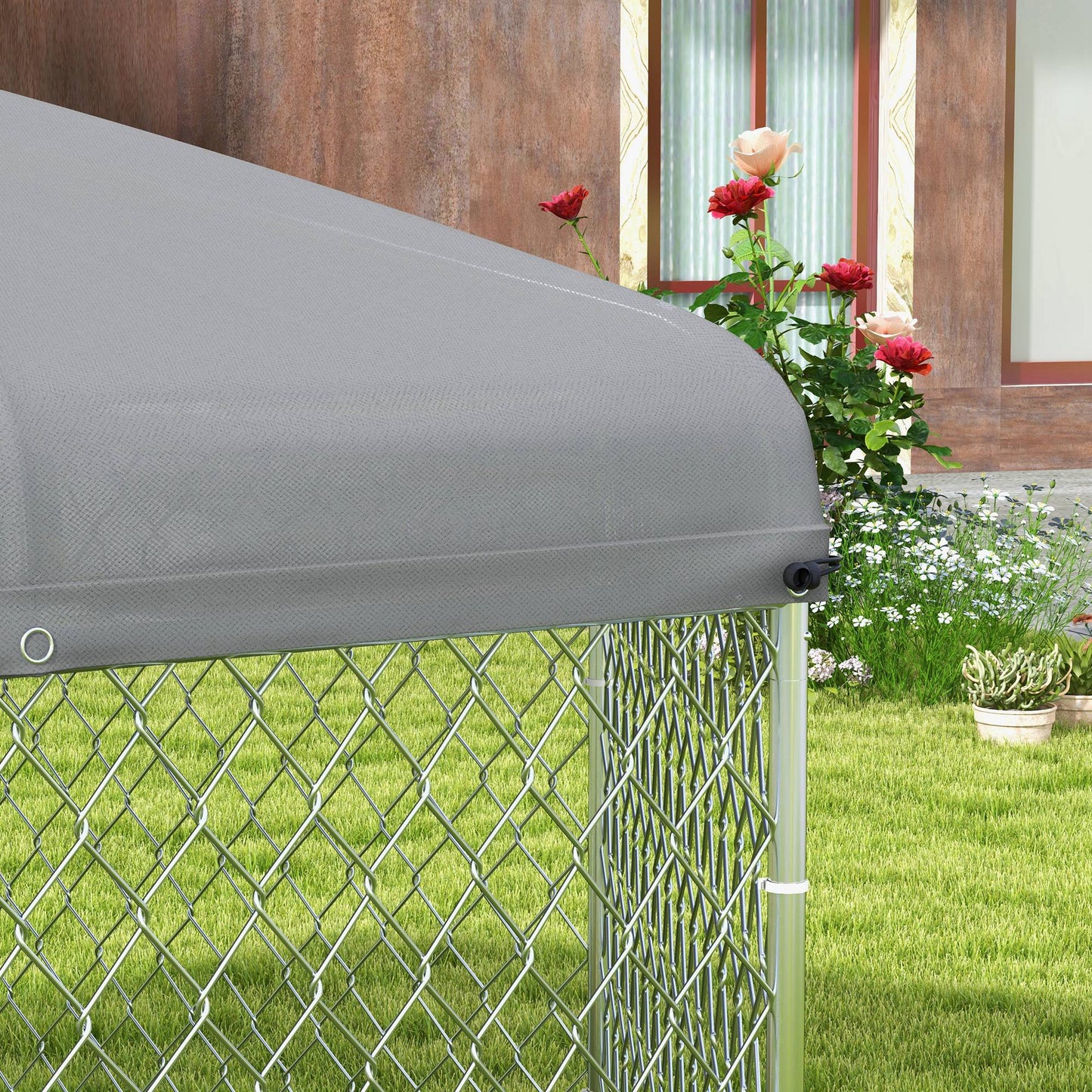 Outdoor Dog Kennel w/ Water-Resistant UV-Resistant Roof 2.1 x 1.85 x 1.5m