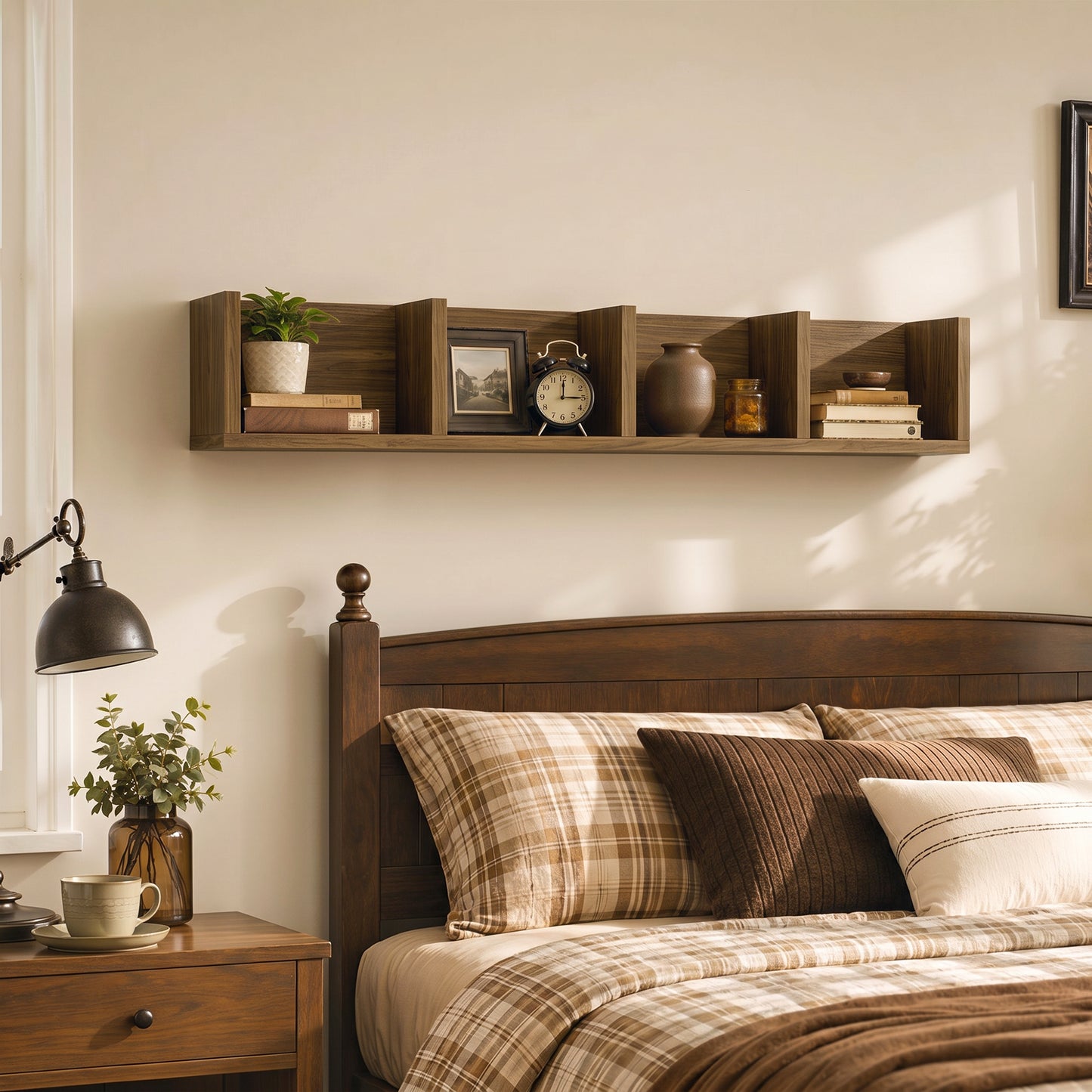 Wooden Wall-Mounted Storage Media Display Shelf Center Rack, Walnut