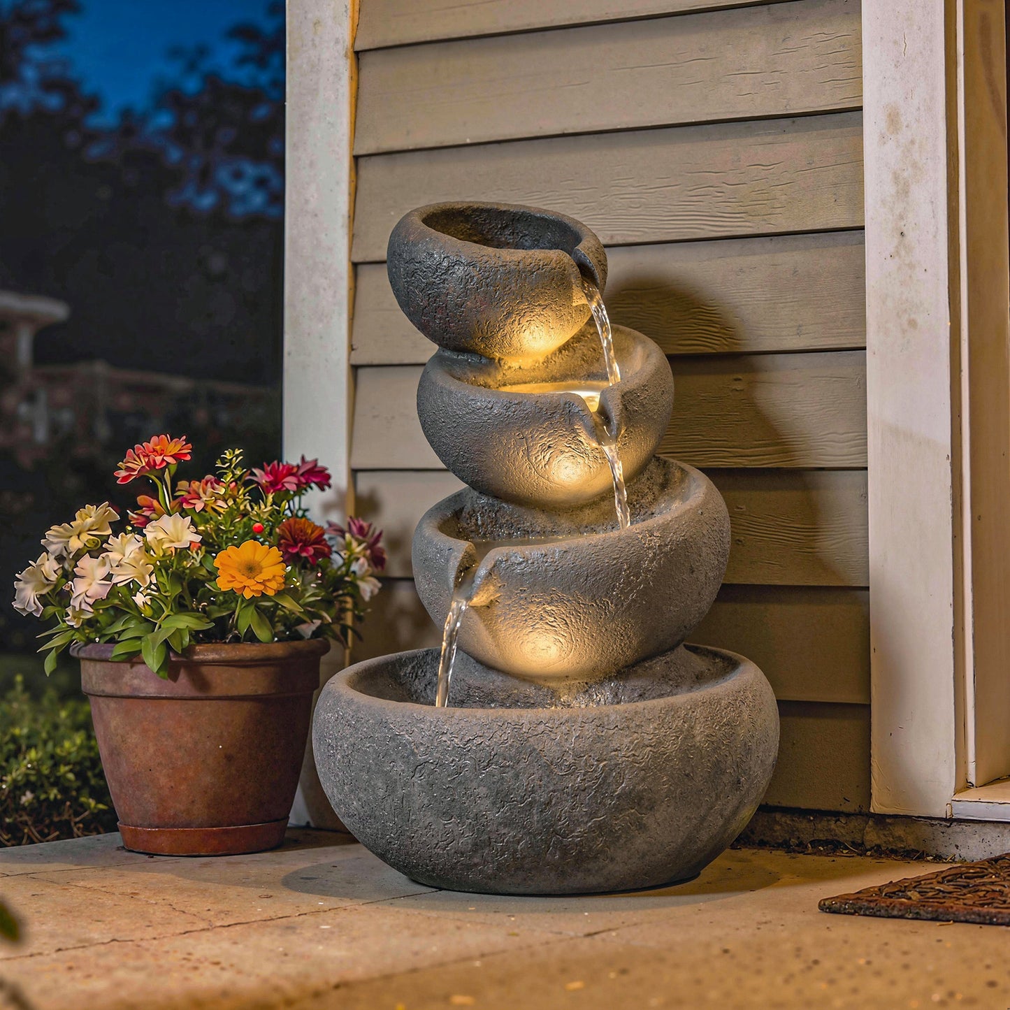 Water Fountain Outdoor, 4-Tier Garden Water Feature