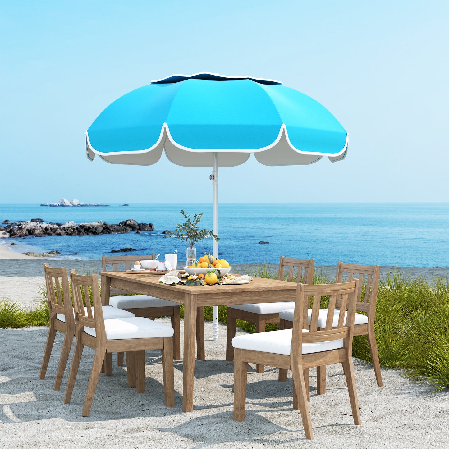 Beach Umbrella, Adjustable Height & Tilt Portable Parasol, Blue