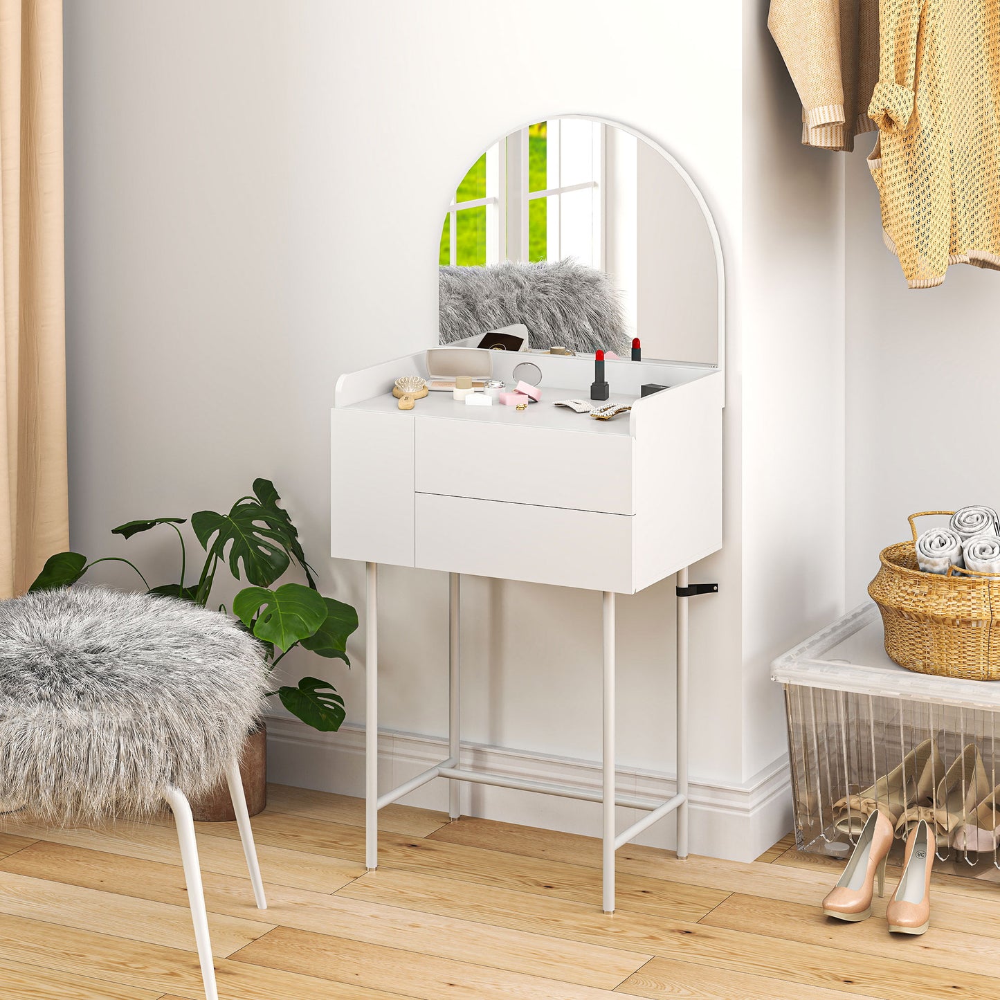 Makeup Vanity Table with Mirror Drawers Modern Dressing Table White
