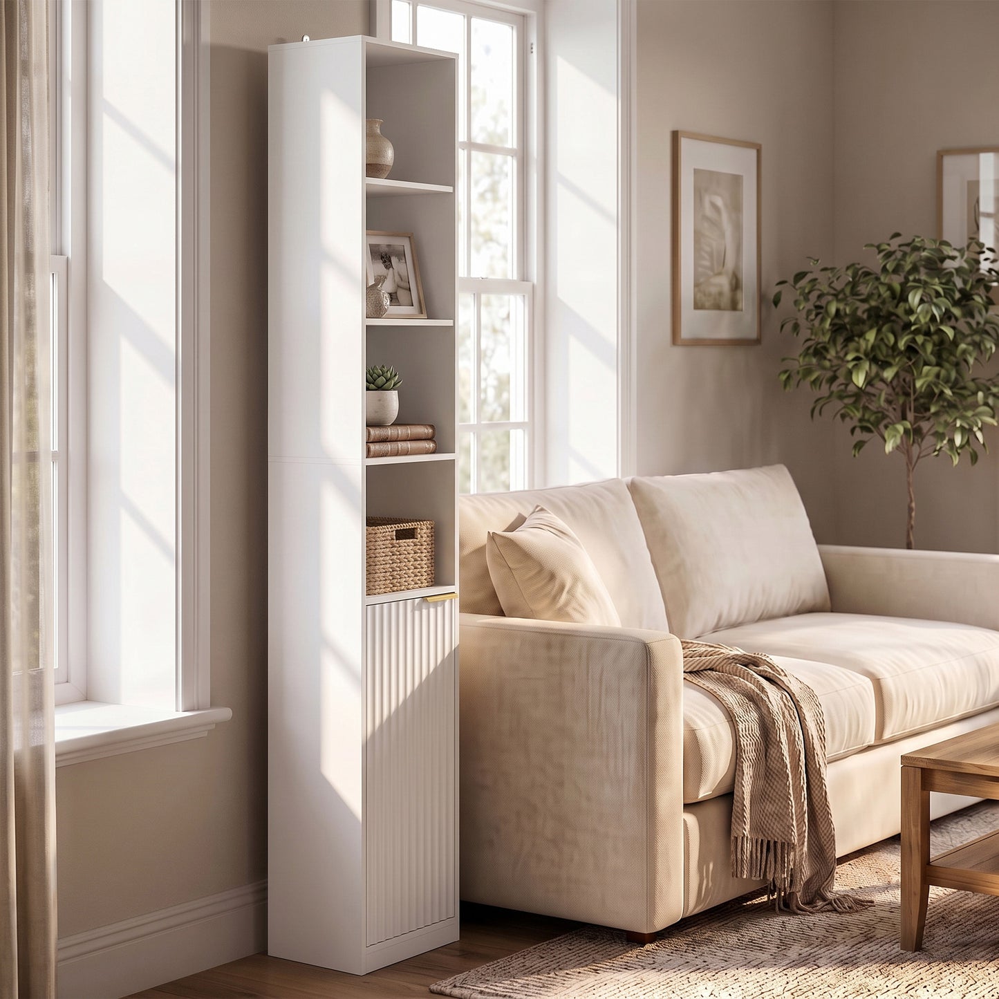 Bookcase Adjustable Shelf 6-Tier White Wood Effect