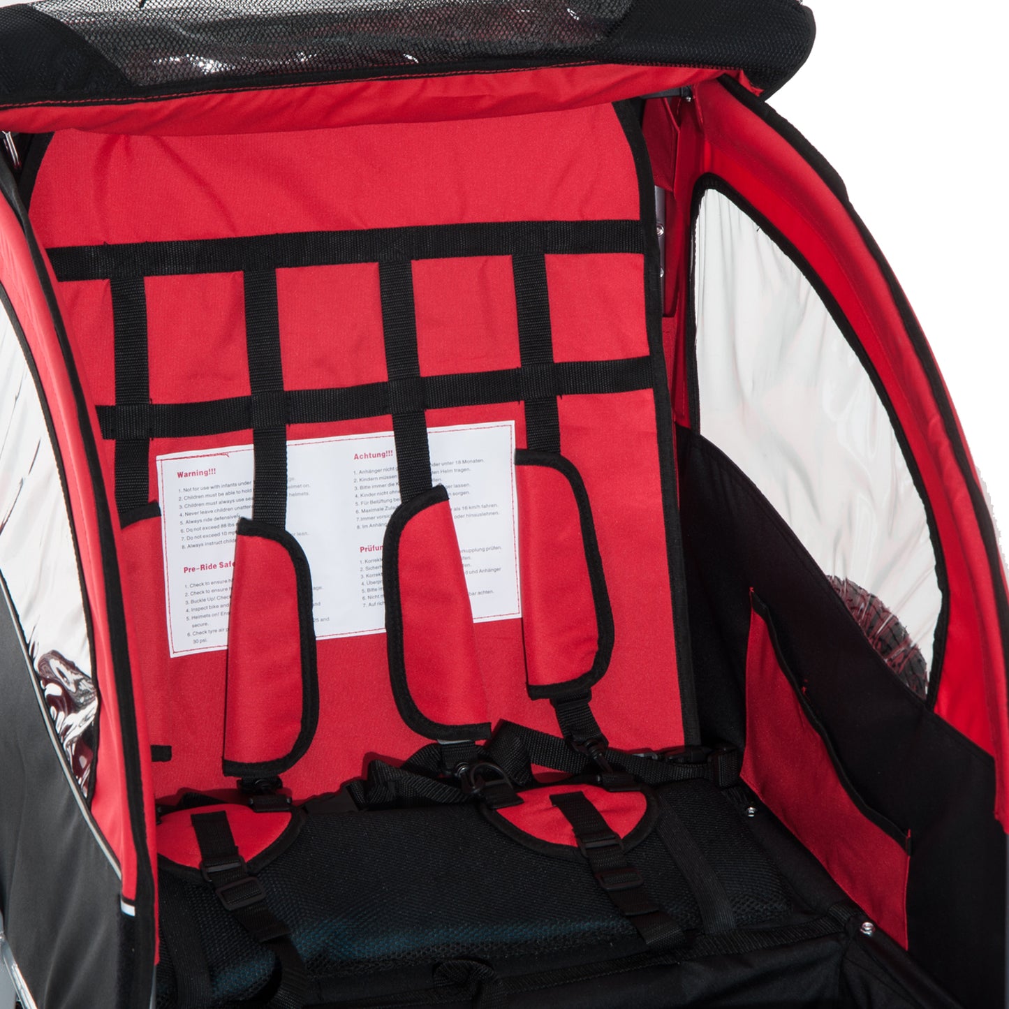 Bike Trailer 2-Seater for Bicycle Baby Child Carrier in Steel Frame (Black and Red)