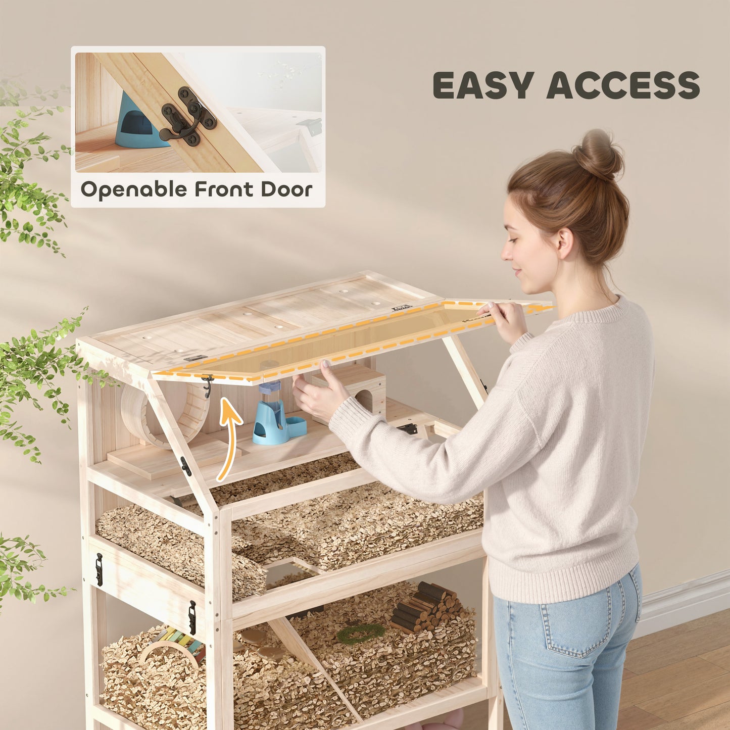 Wooden 3 Tier Hamster Cage with Storage Shelf for Dwarf, Gerbil