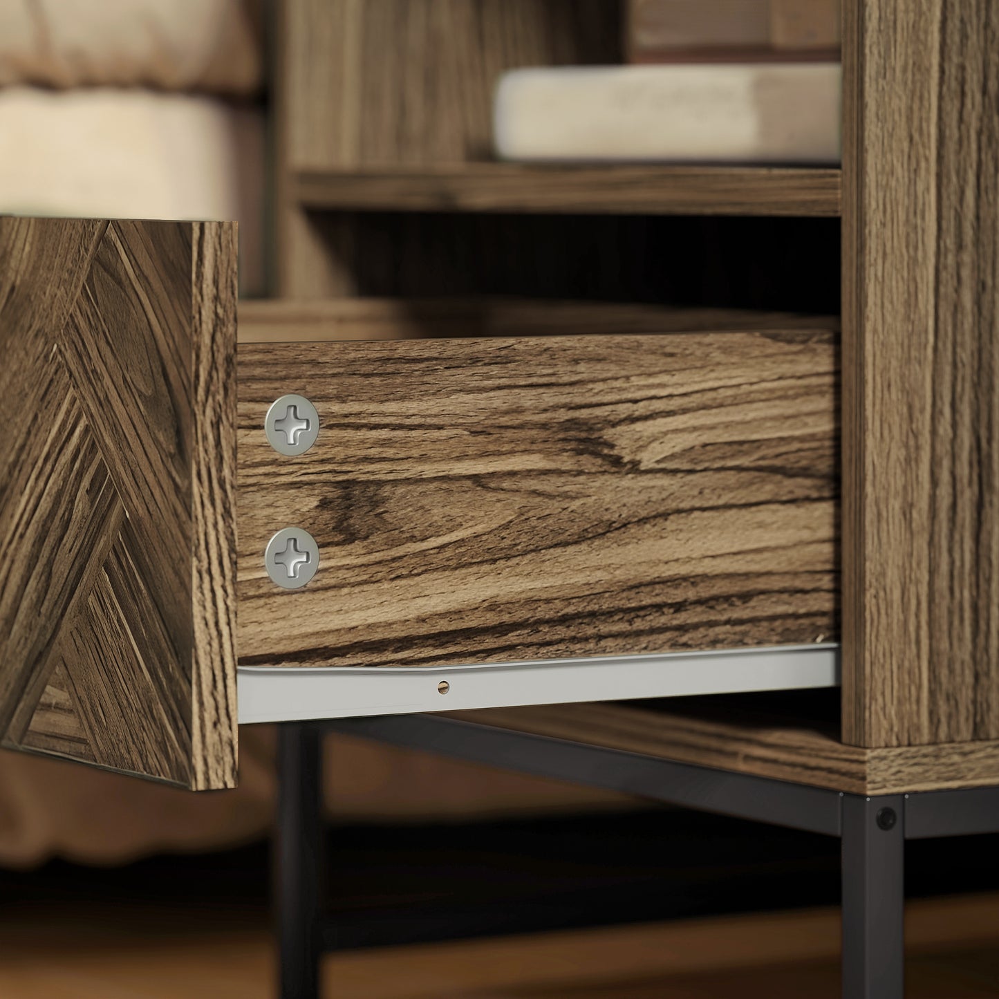 Bedside Table, Sofa Side Table with Drawer for Bedroom, Brown