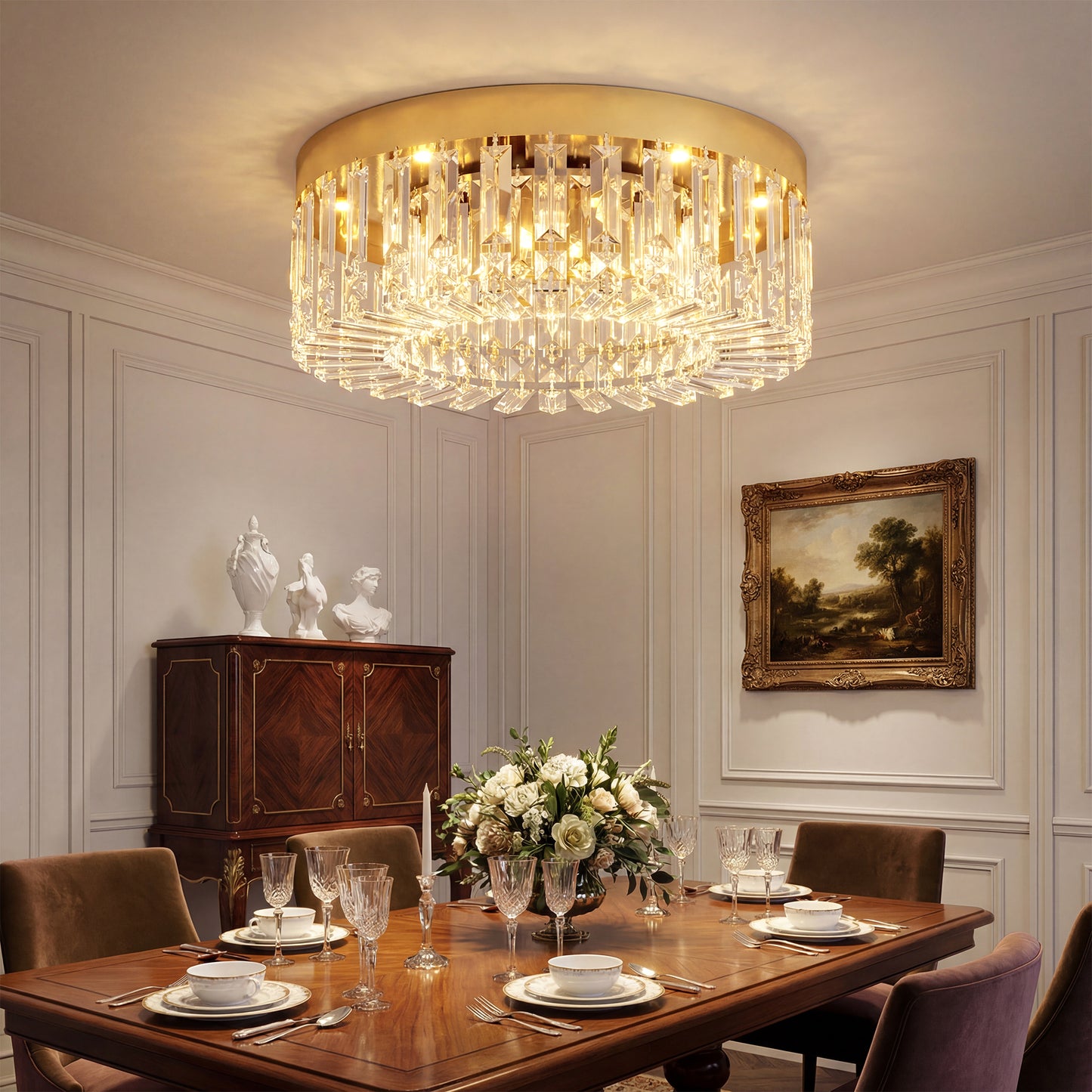 Crystal Ceiling Light with 160 Crystal Pendants, Gold Tone