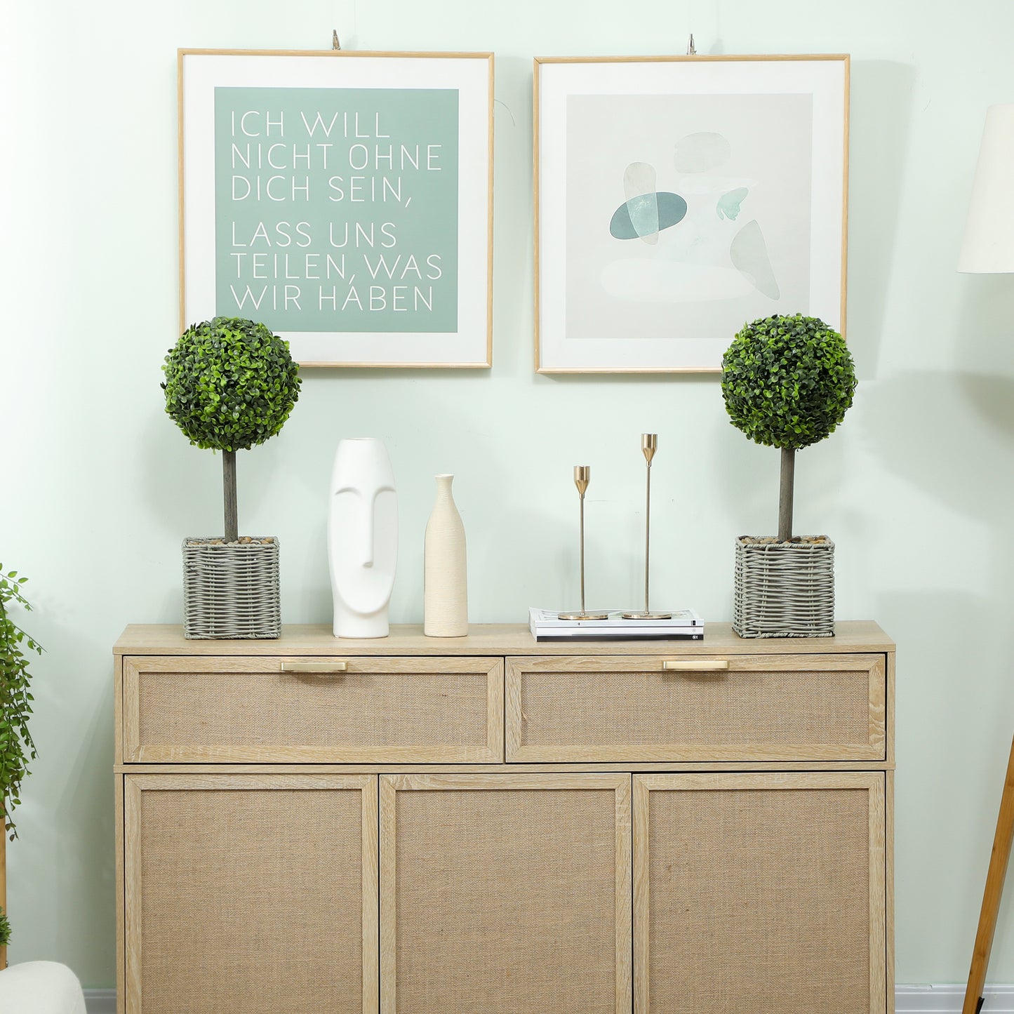 Set of 2 Artificial Plants, 50cm Faux Boxwood Topiary Balls, Green