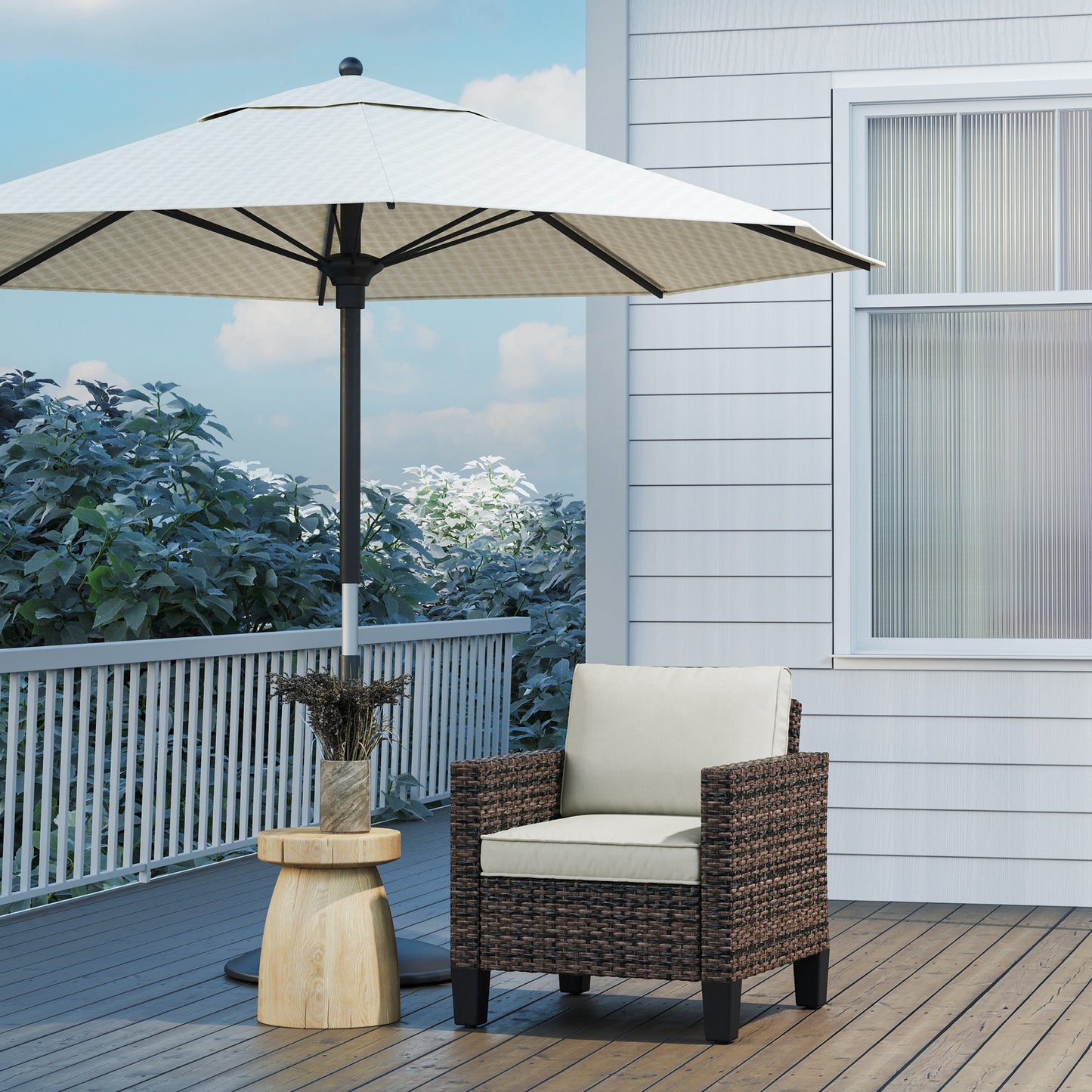 Single Rattan Chair, Garden Armchair with Cushions, Brown