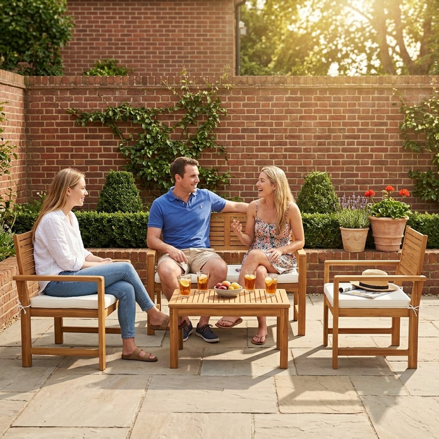4 Seater Wooden Garden Furniture Set with Loveseat, Chairs, Table
