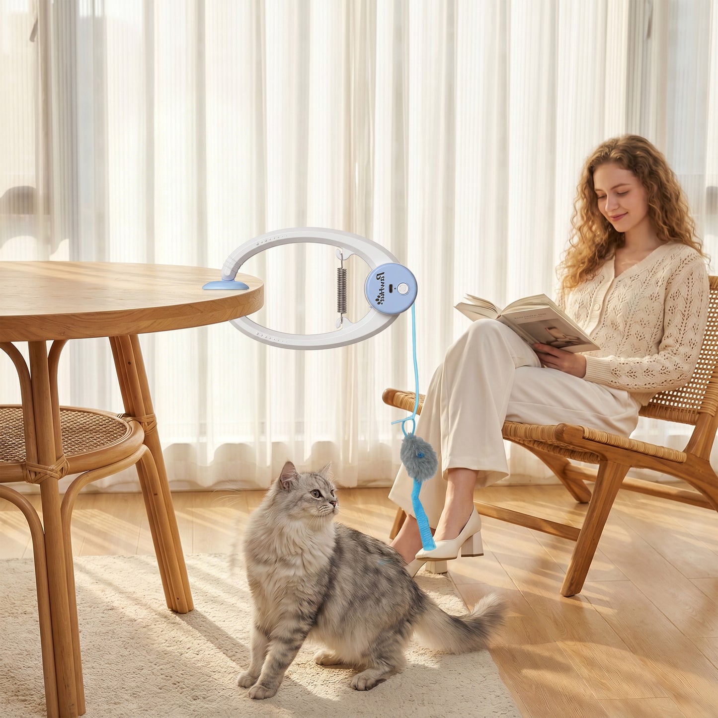 Interactive Cat Toys for Indoor Kittens & Adult, Smart Touch Automatic Cat Toy, USB Rechargeable Door Hanging Bouncing Mouse Teaser for Kitten Exercise and Enrichment