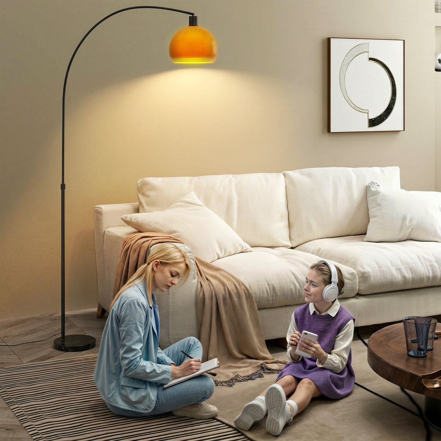 Floor Lamp for Living Room, Modern Standing Lamp with Shade & Foot Switch, Minimalist Tall Pole Lampshade for Bedroom, Office, Black