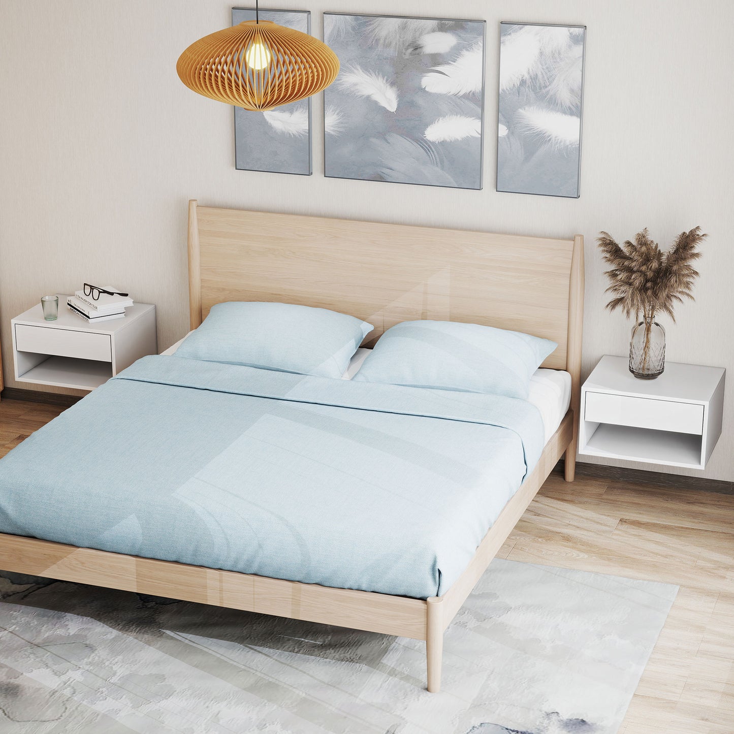 Floating Nightstands Set of 2, Bedside Table w/ Drawer and Open Shelf