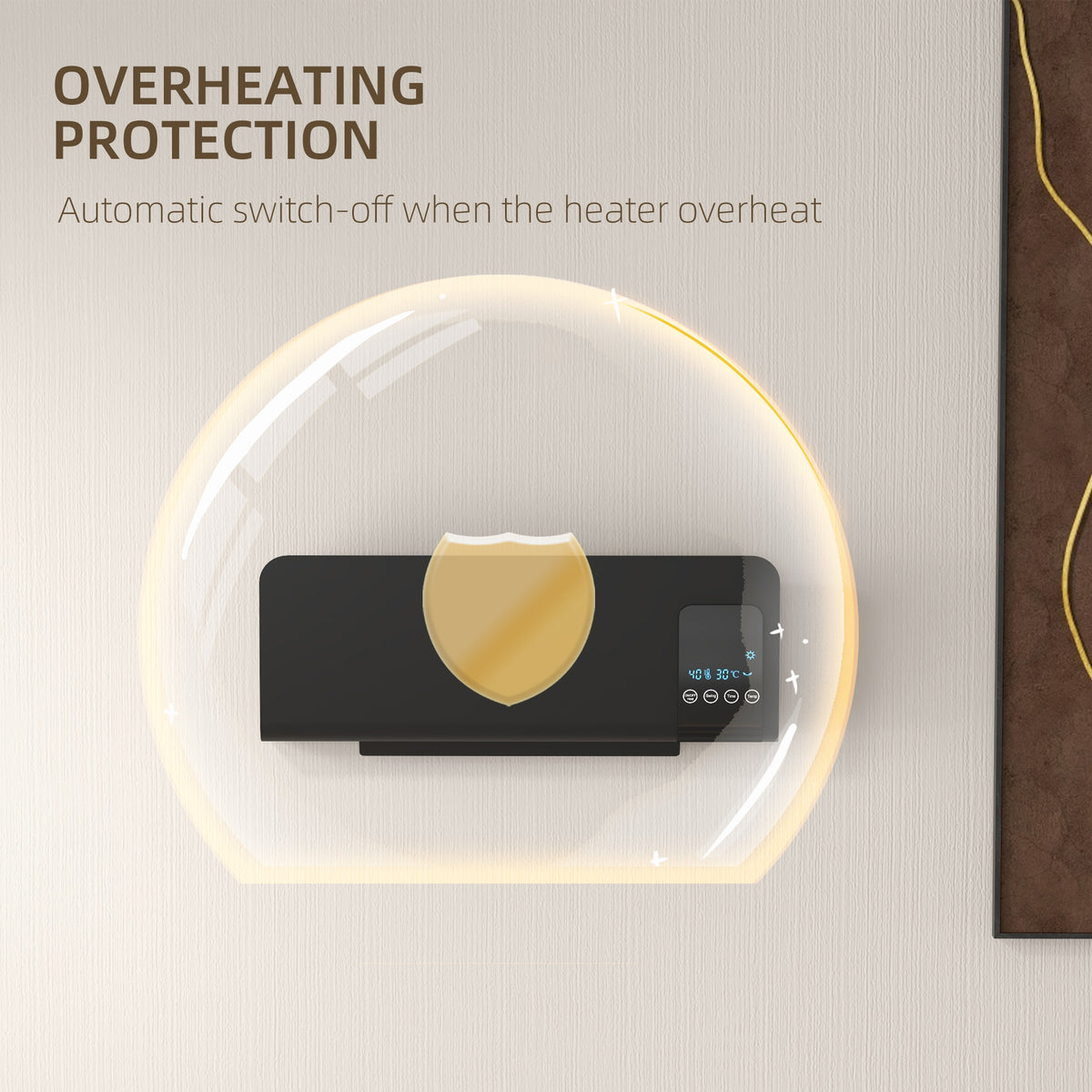 1000/2000W Wall-Mounted Ceramic Heater with Remote Control, Oscillation and 12-Hour Timer - Black