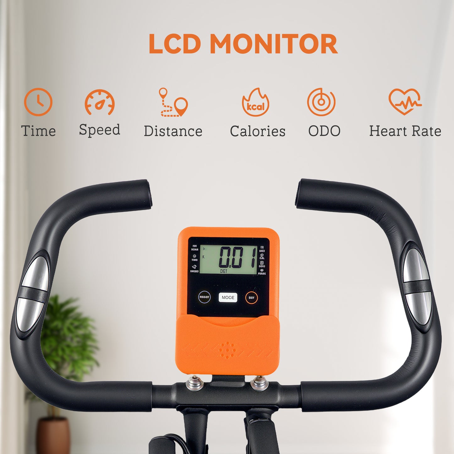 Folding Exercise Bike with Arm Bands and Hand Pulse Sensor, Orange