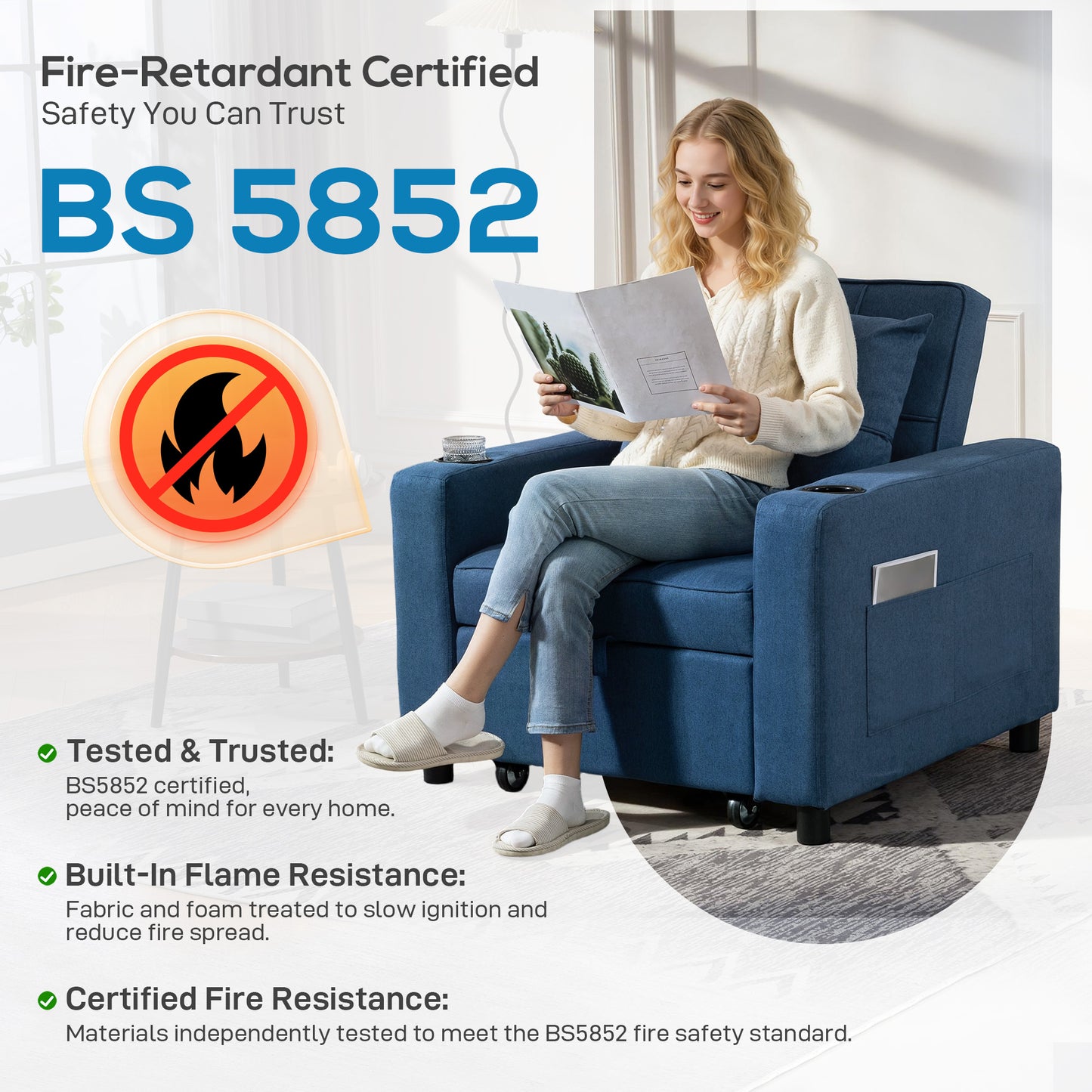 3-in-1 Sofa Bed, Convertible Sleeper Chair with Adjustable Backrest