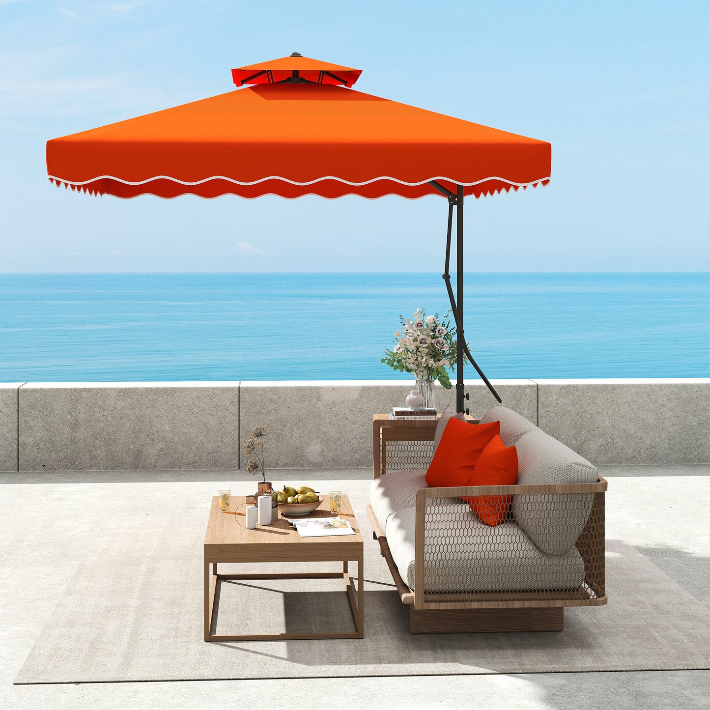 2.5m Cantilever Garden Parasol Umbrella with Cross Base, Orange
