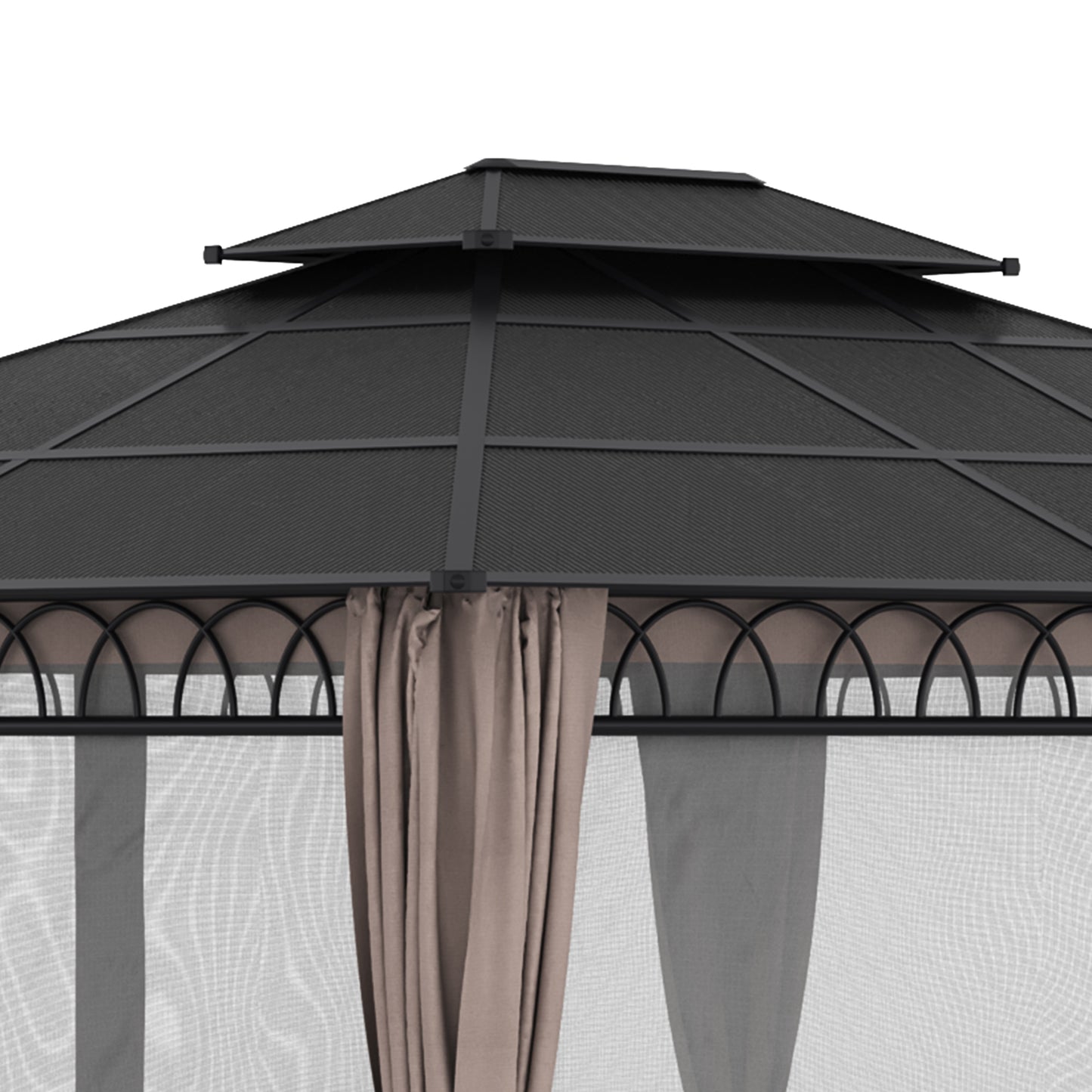 3.6 x 3 (m) Double Roof Hard Top Gazebo with Nettings & Curtains