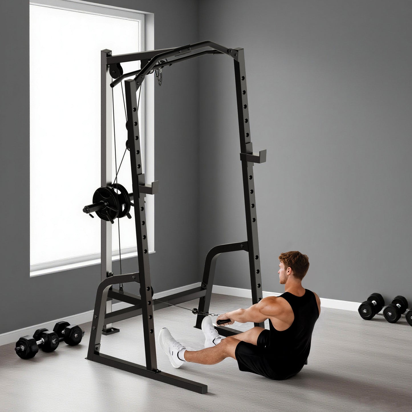 Cable Crossover Machine with Pulley System, Squat Rack