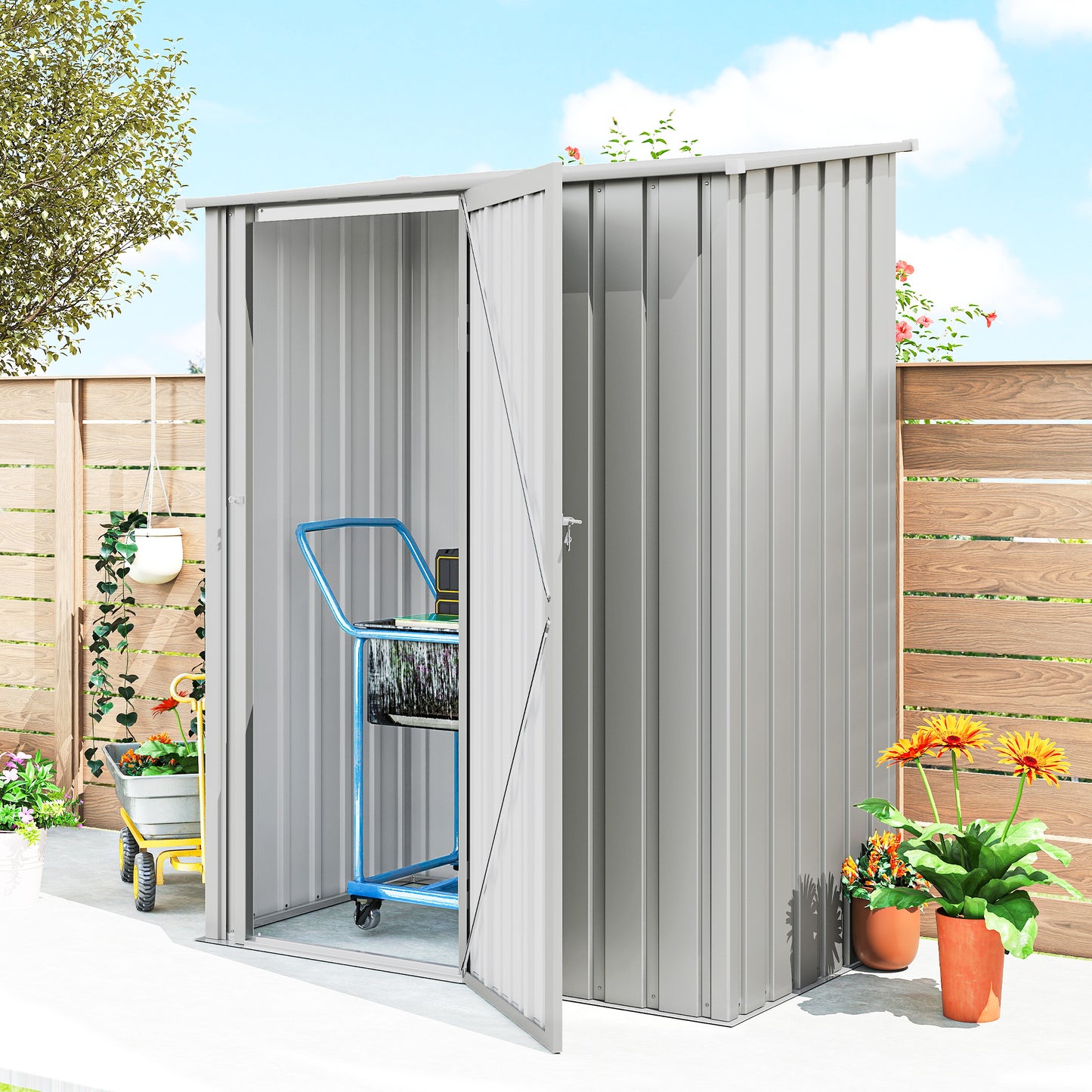 Outdoor Storage Shed Steel Garden Shed w/ Lockable Door Grey