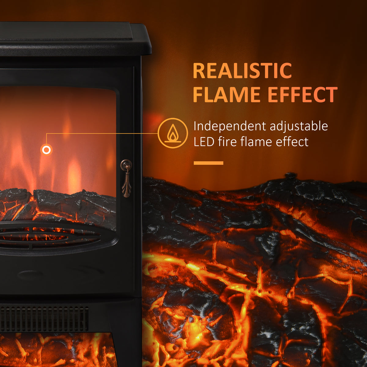 900/1800W Freestanding Electric Fireplace with Thermostat and Adjustable Flame - Black