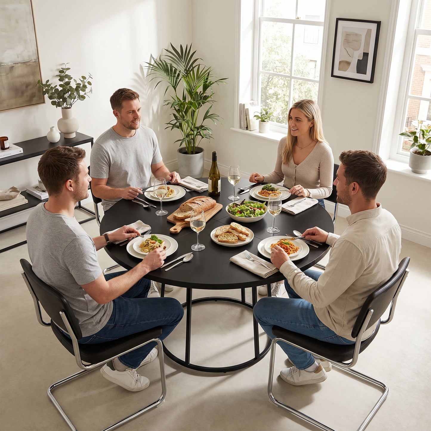 Round Dining Table for 4-6 Space Saving 120 cm Black