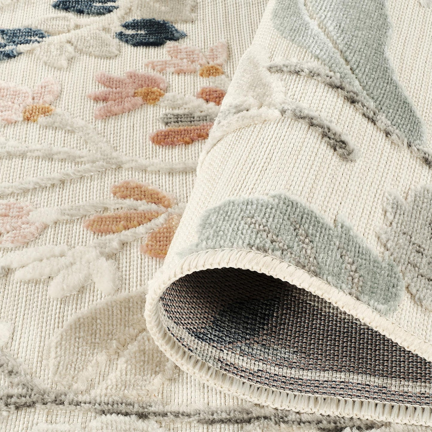 Gardenia Daisy Indoor Outdoor Low Pile Area Rug Floral Design