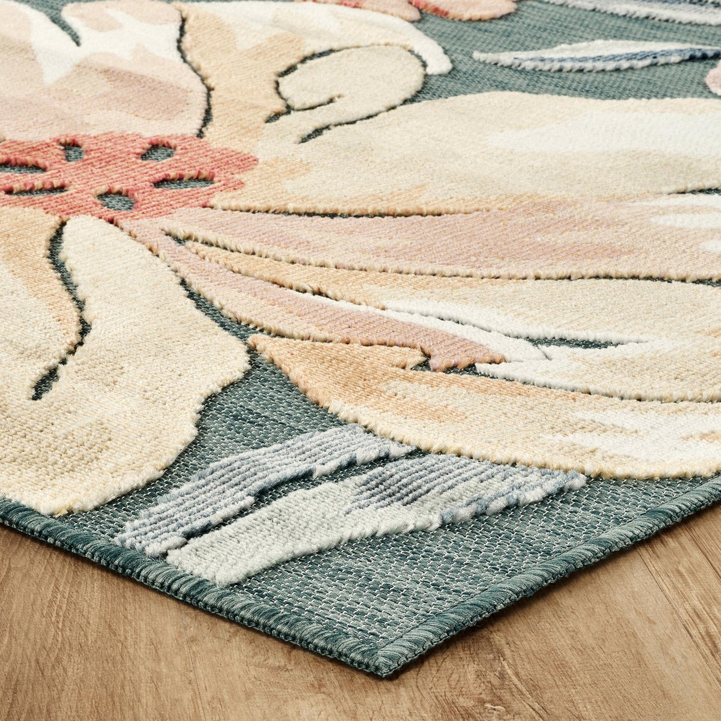 Gardenia Jasmine Indoor Outdoor Low Pile Area Rug Floral Design