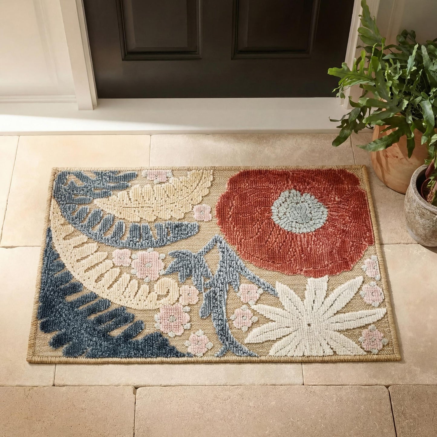 Gardenia Orchid Indoor Outdoor Low Pile Area Rug Floral Design