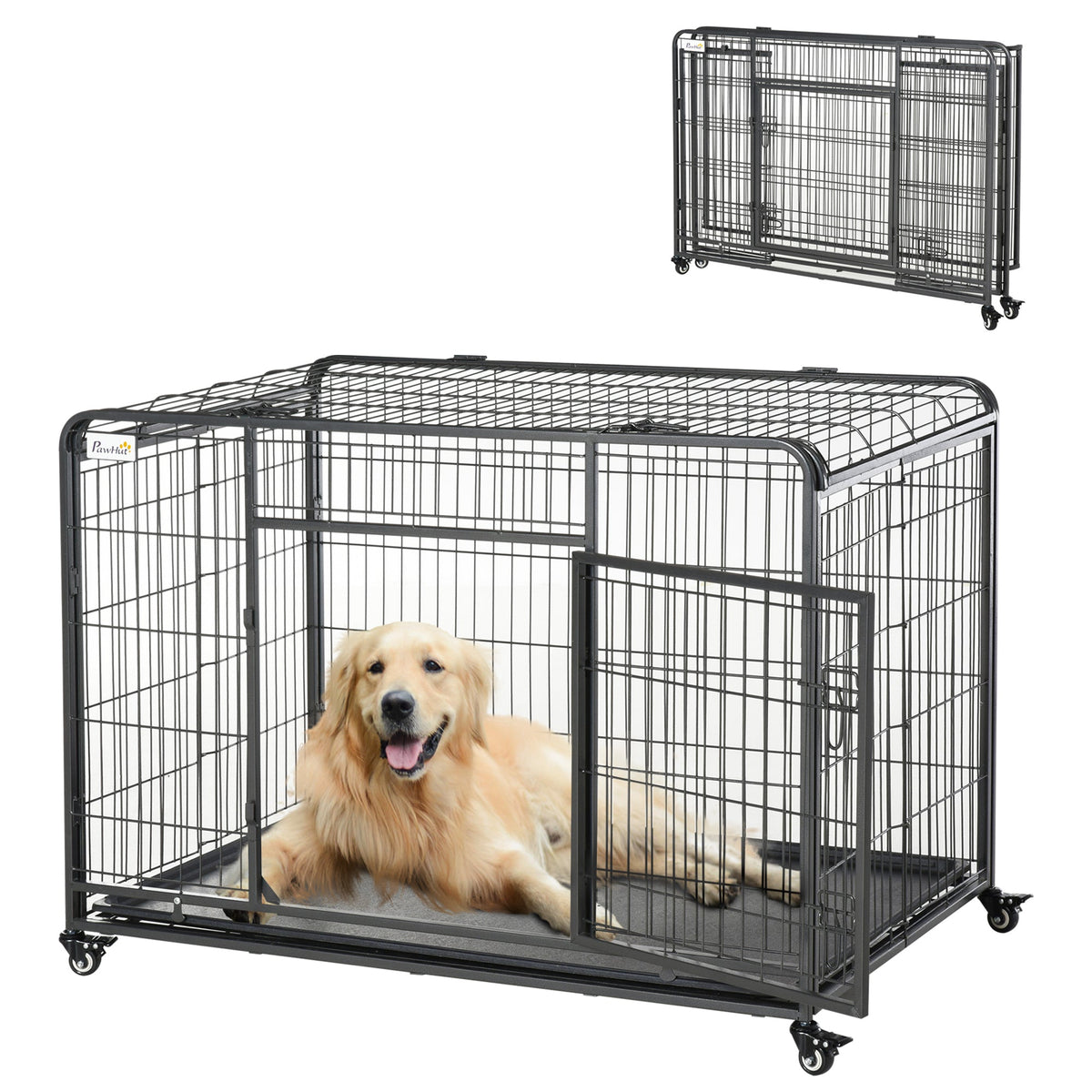 Metal Dog Cage Kennel Locking Door & Wheels Removable Tray Openable Top For Extra Large Pets 125 x 76 x 81 cm