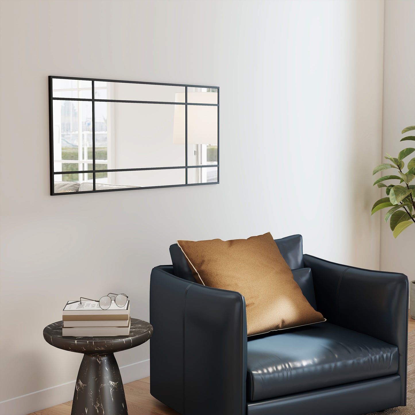 Window Style Vanity Mirror 110 x 50cm Hanging Wall Mirror Black