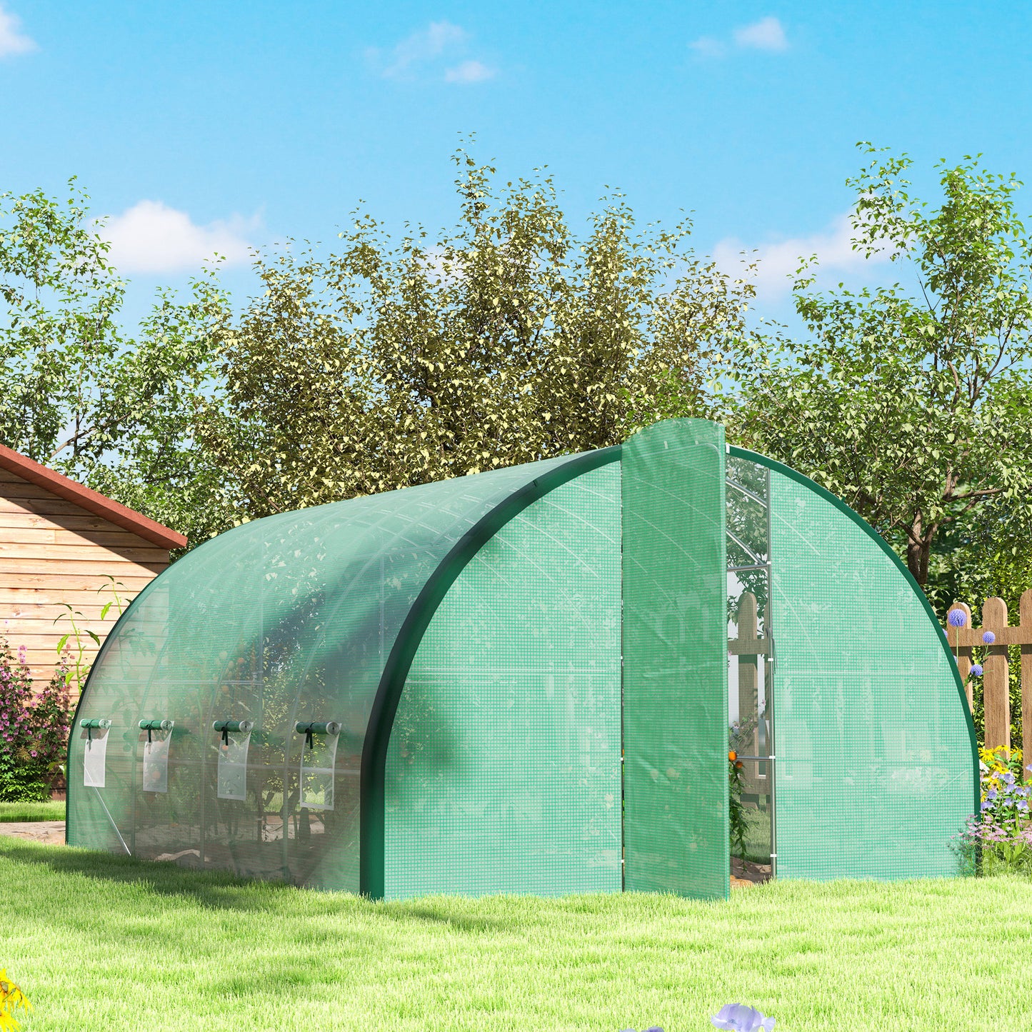 Tunnel Greenhouse Upgraded Structure, Hinged Doors, 4 x 3(m), Green
