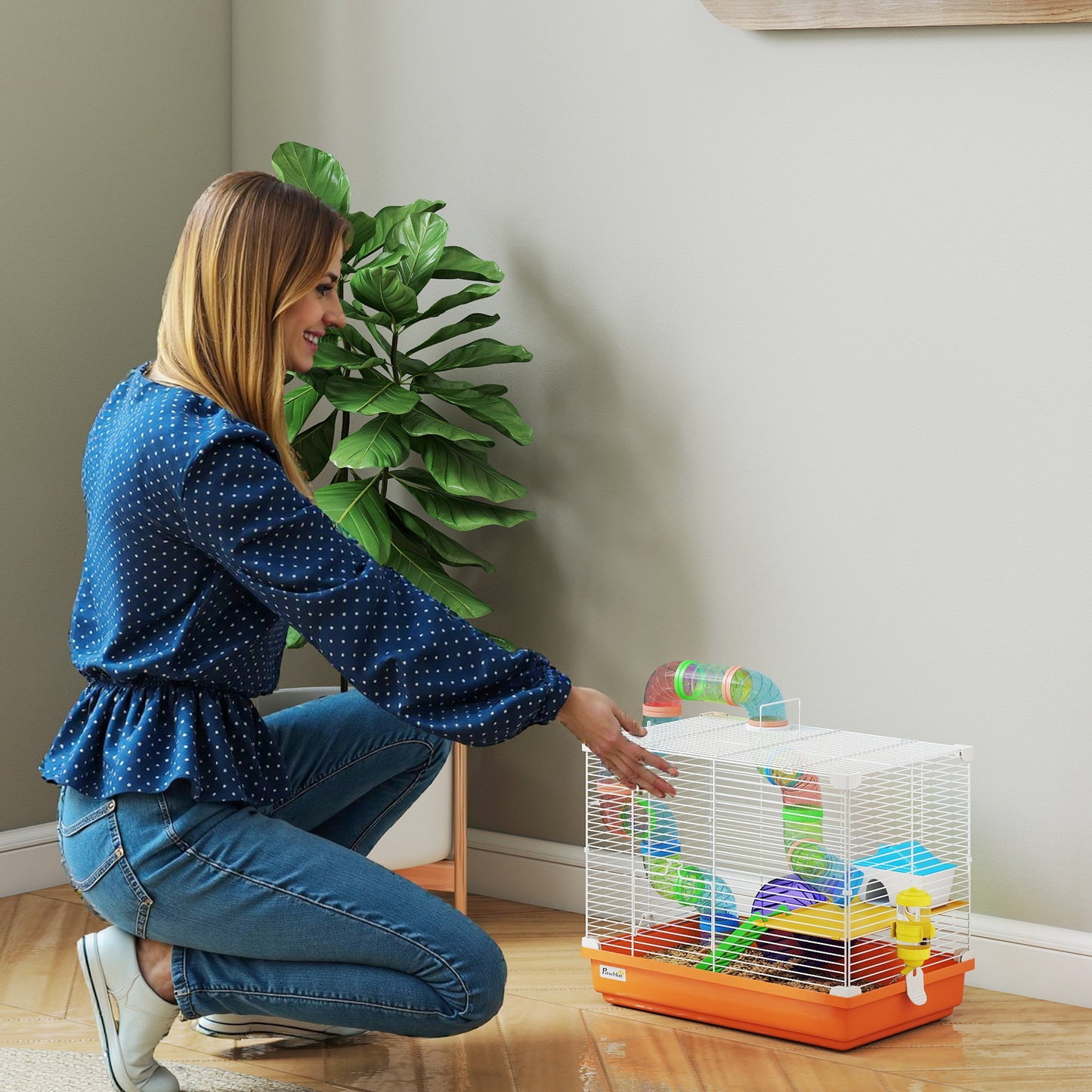 2 Tier Hamster Cage Small Animal House w/ Exercise Wheels Tunnel