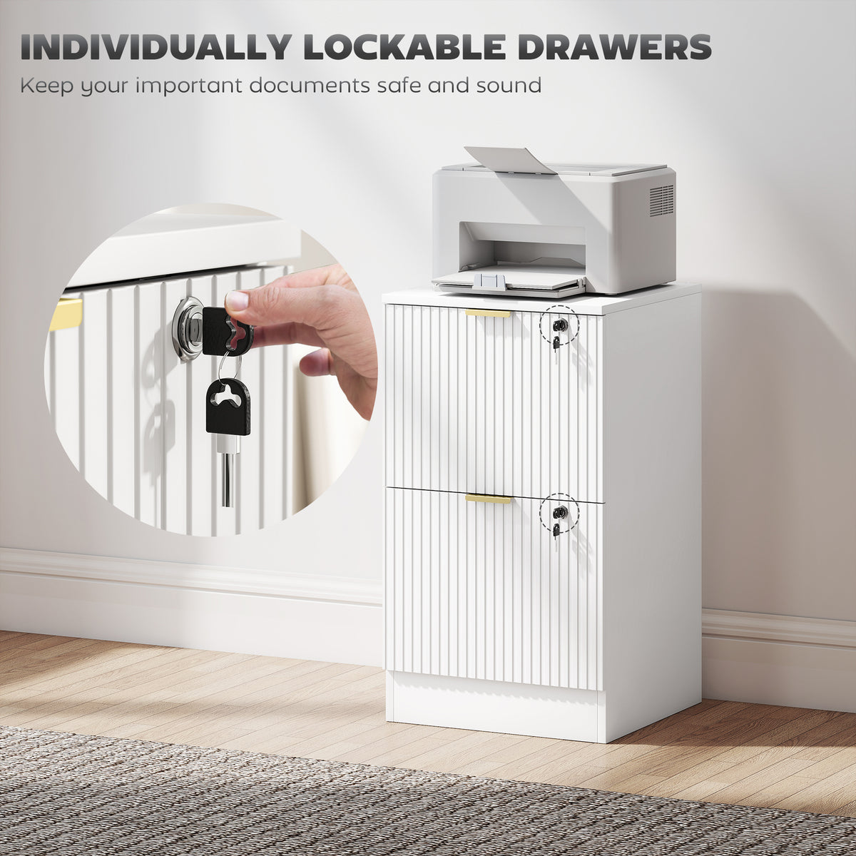 Filing Cabinet, File Cabinet with 2 Lockable Drawers and Hanging Rails