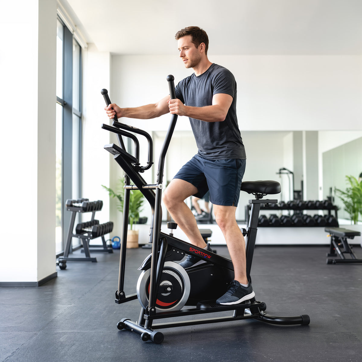 2-in-1 Cross Trainer and Exercise Bike with 6kg Flywheel and App Connectivity - Black