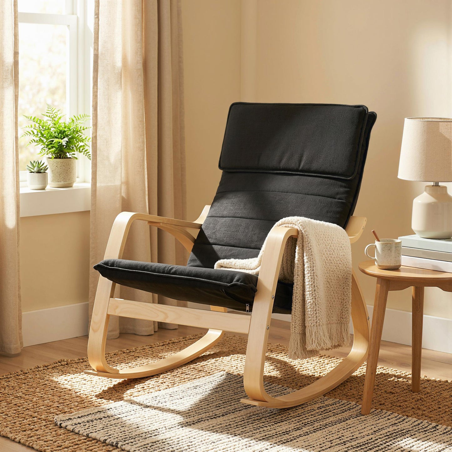 Comfortable Relax Rocking Chair with High Back, Black