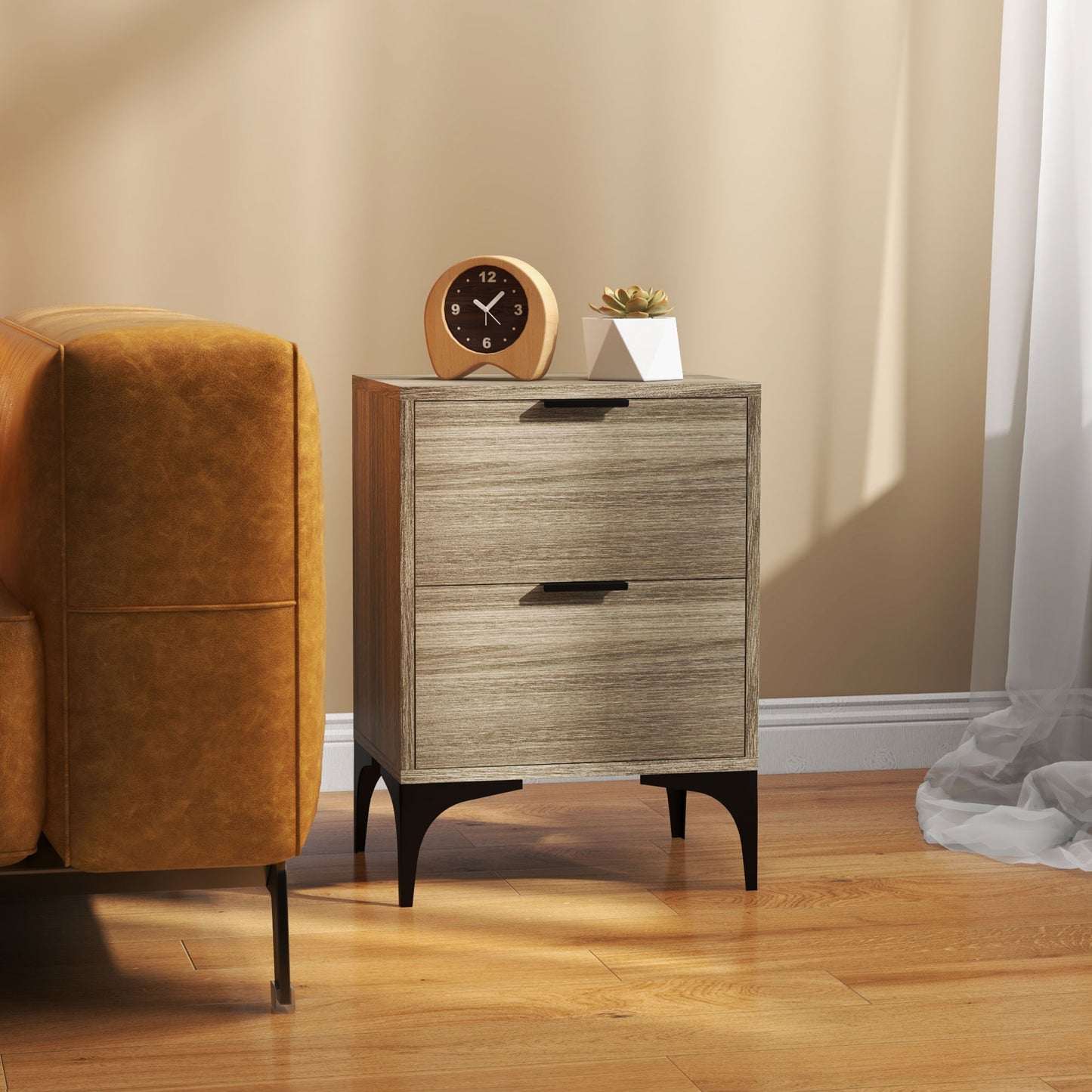 Bedside Tables Set of 2 with 2 Drawers for Bedroom, Living Room