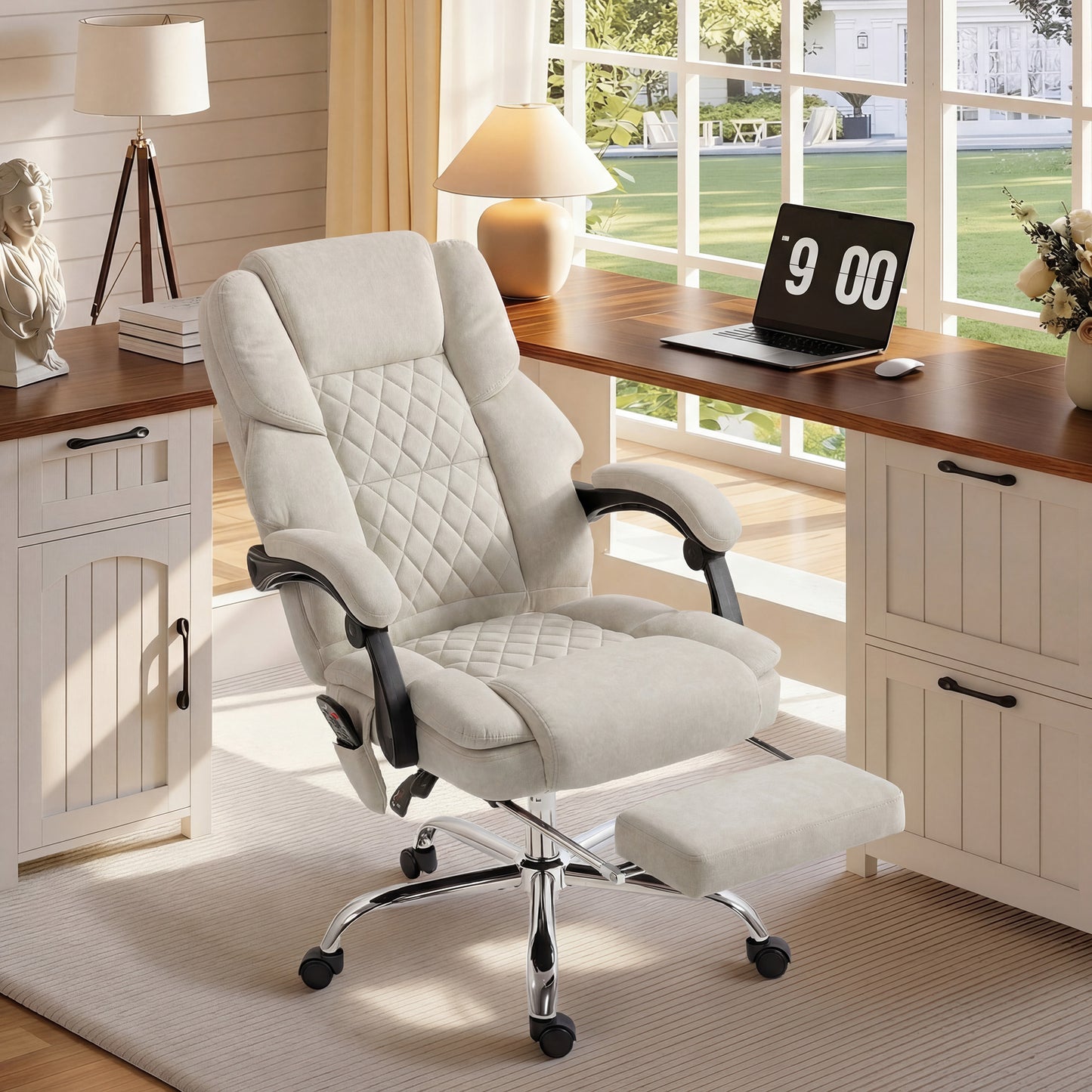 Massage Office Chair with Heat, 135° Reclining Desk Chair, Cream