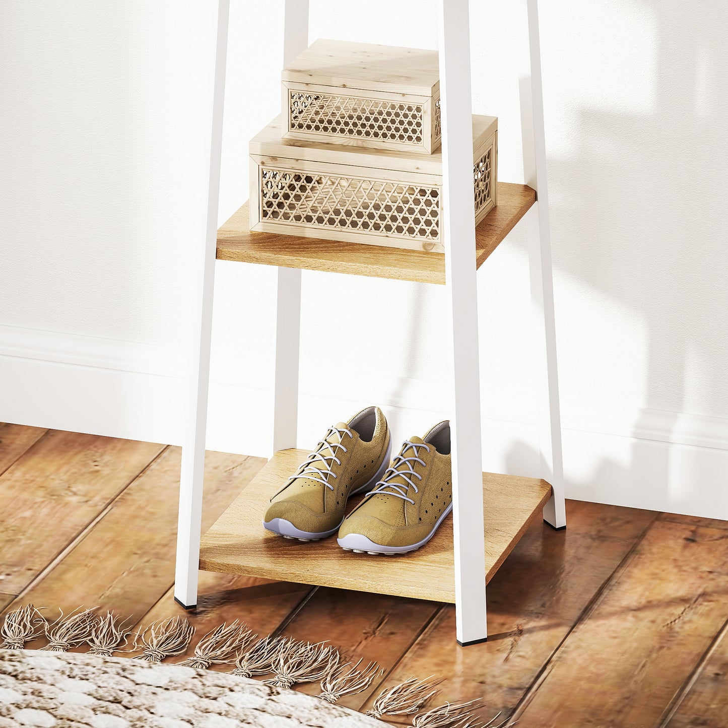 Clothes Rack with Storage, Garment Rack with 8 Hooks and 3-Tier Shelf