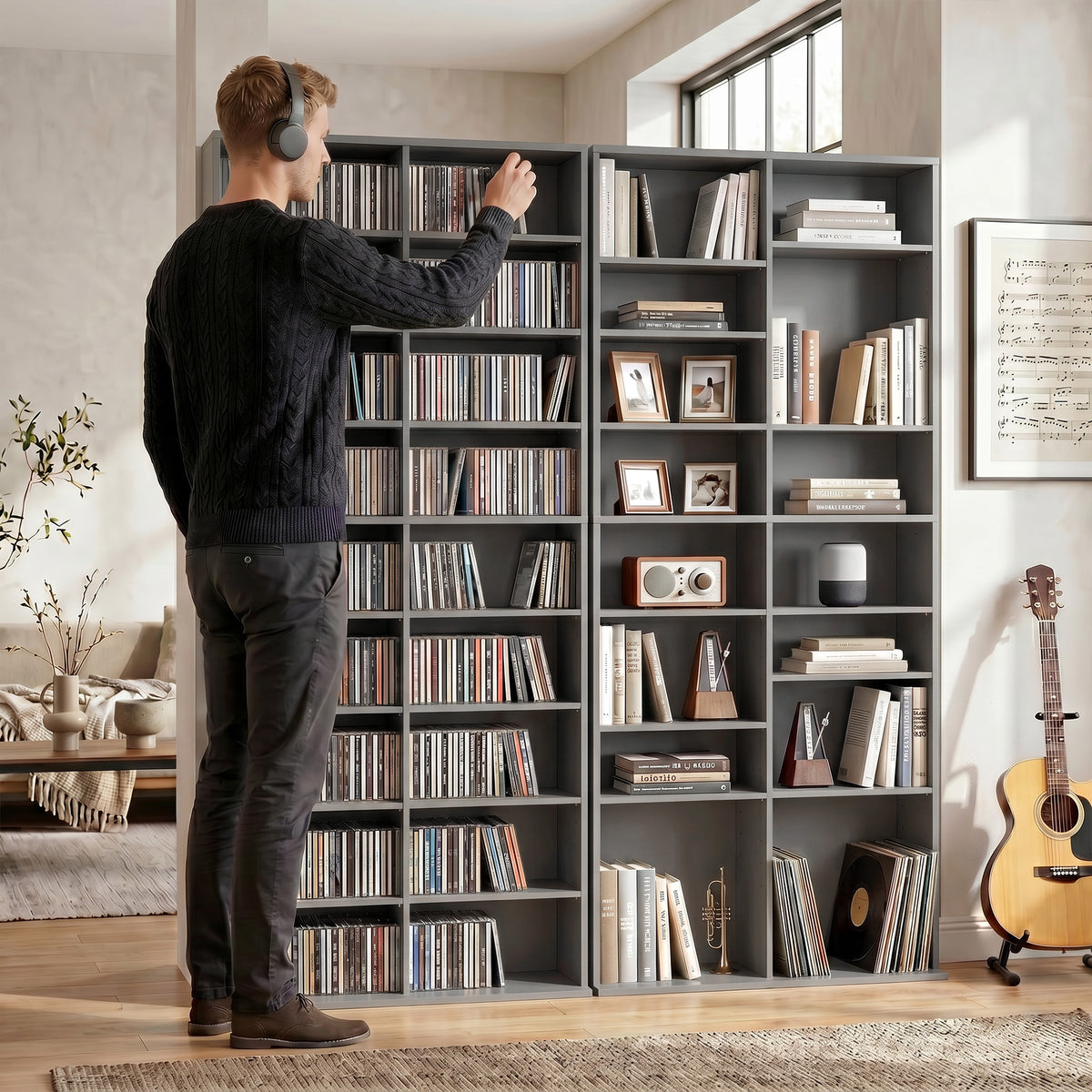 640 CD Storage Unit 360 DVD Storage Tower w/ 18 Compartments Grey
