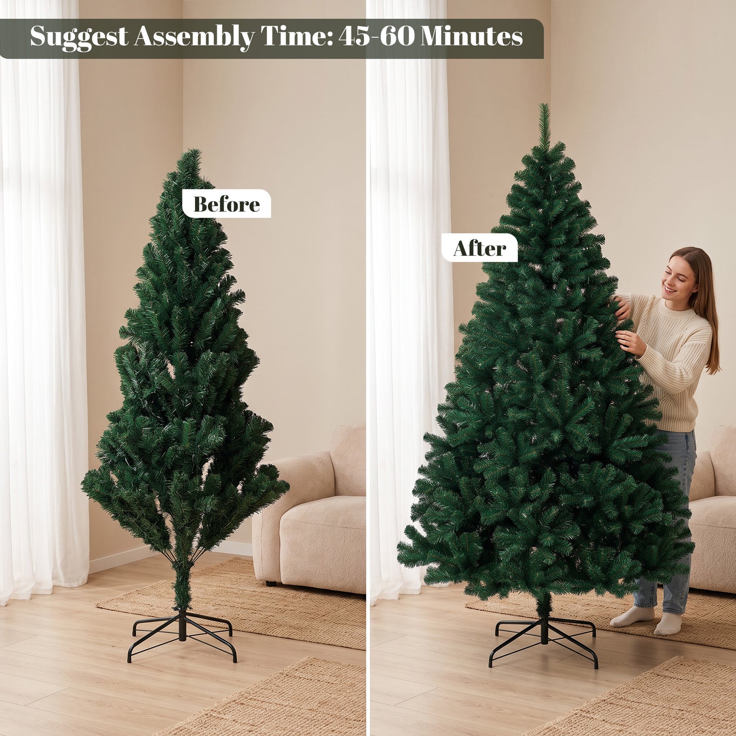 Artificial Christmas Tree with Hinged Design, 210cm Fir Tree